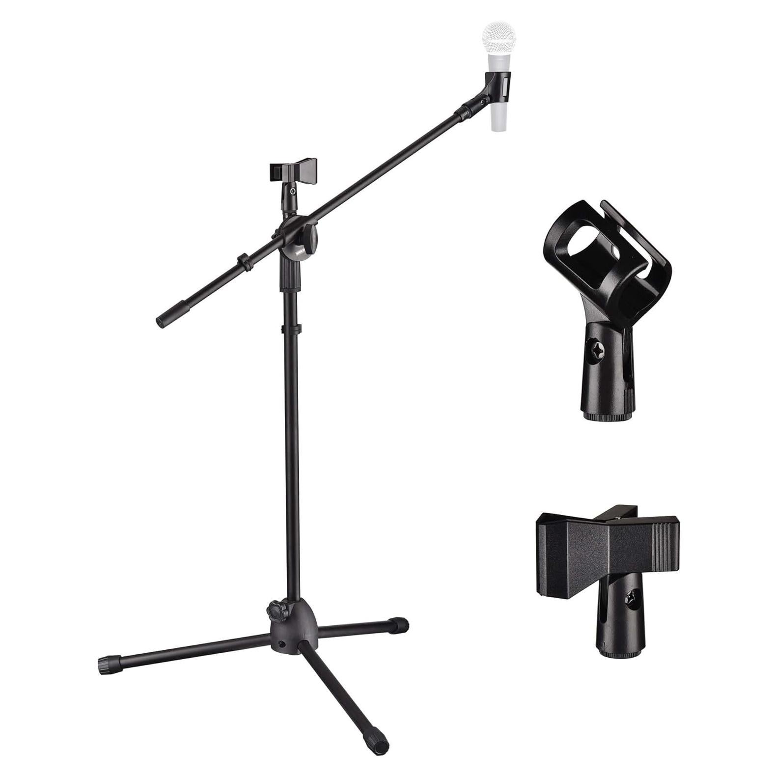 Soporte de micrófono de trípode ajustable con 2 clips negro