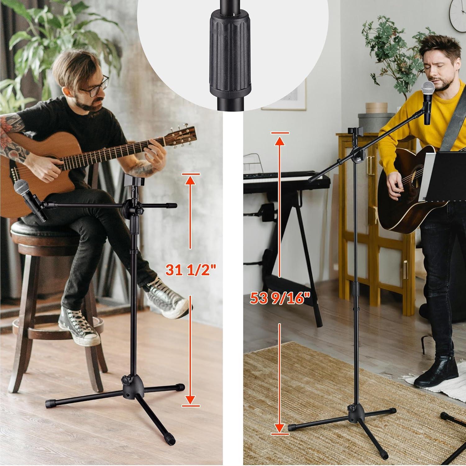 Soporte de micrófono de trípode ajustable con 2 clips negro