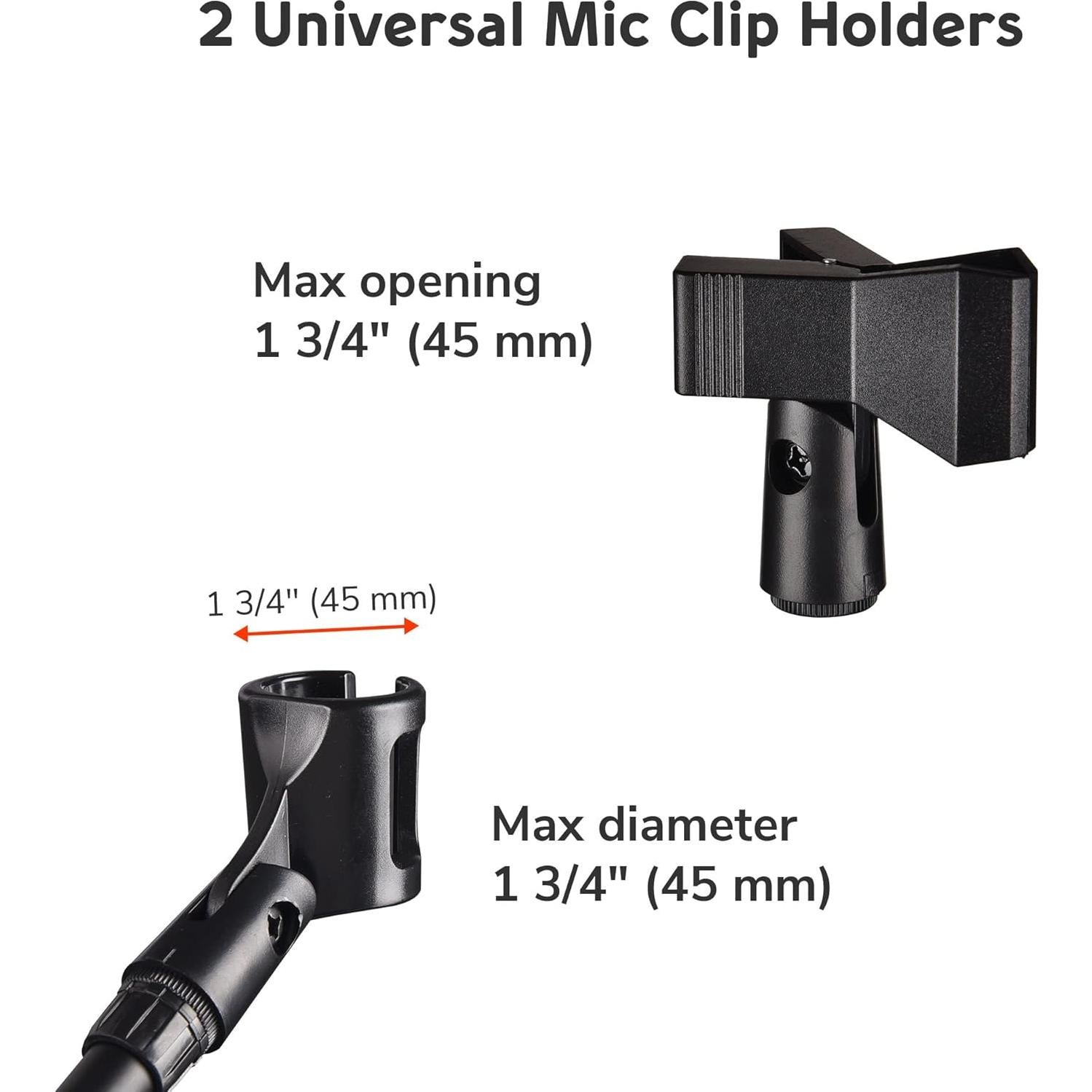 Soporte de micrófono de trípode ajustable con 2 clips negro