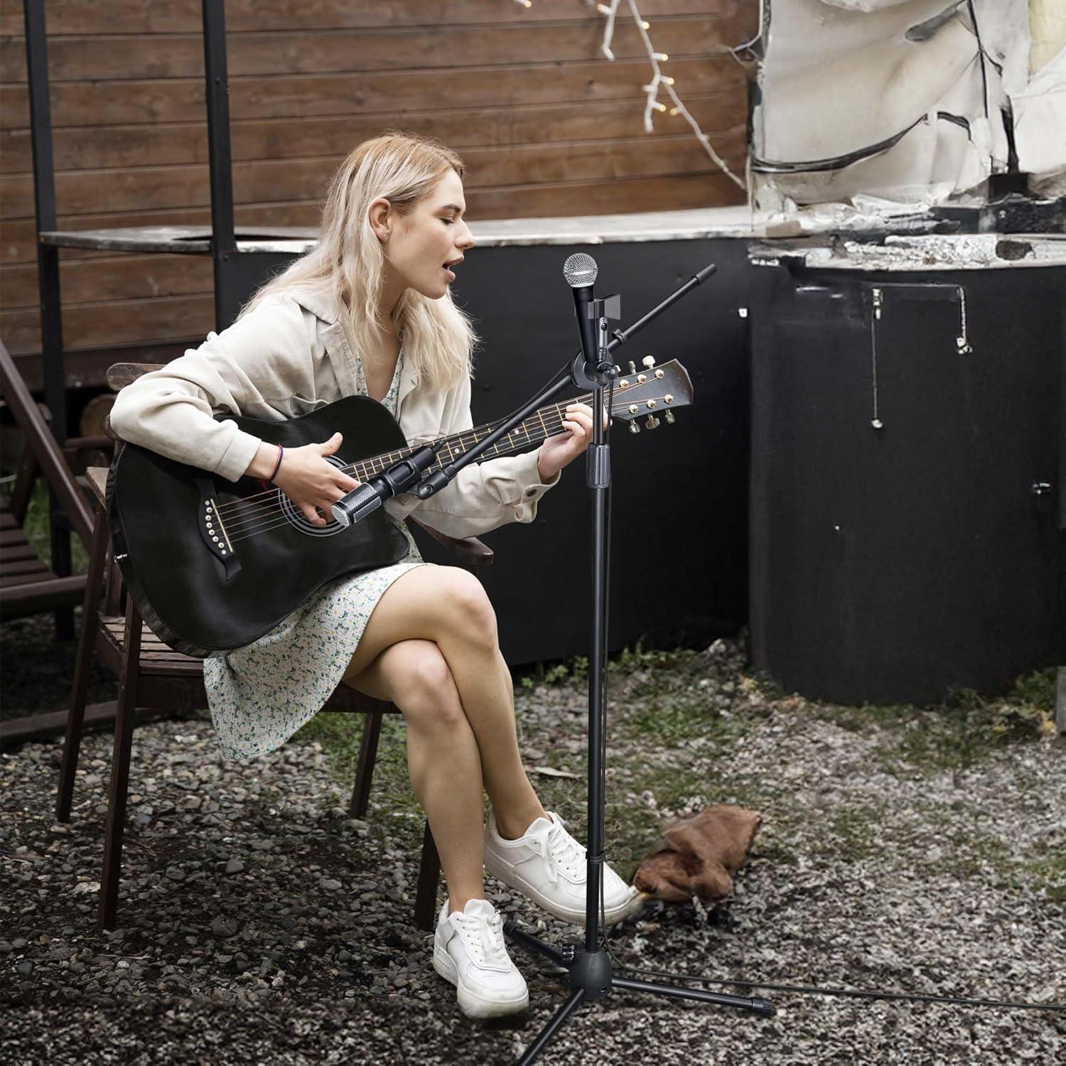 Soporte de micrófono de trípode ajustable con 2 clips negro