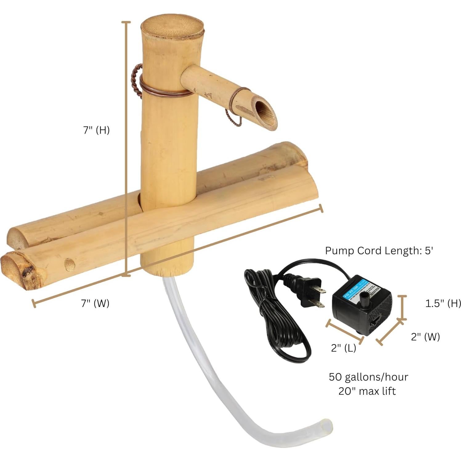 Fuente de Agua Zen Bamboo Accents 17.78 cm Ajustable Natural