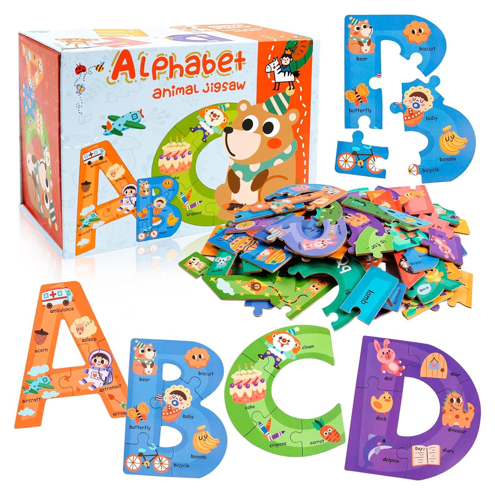 Rompecabezas de Alfabeto de Madera NAODONGLI para Niños 3-6 Años