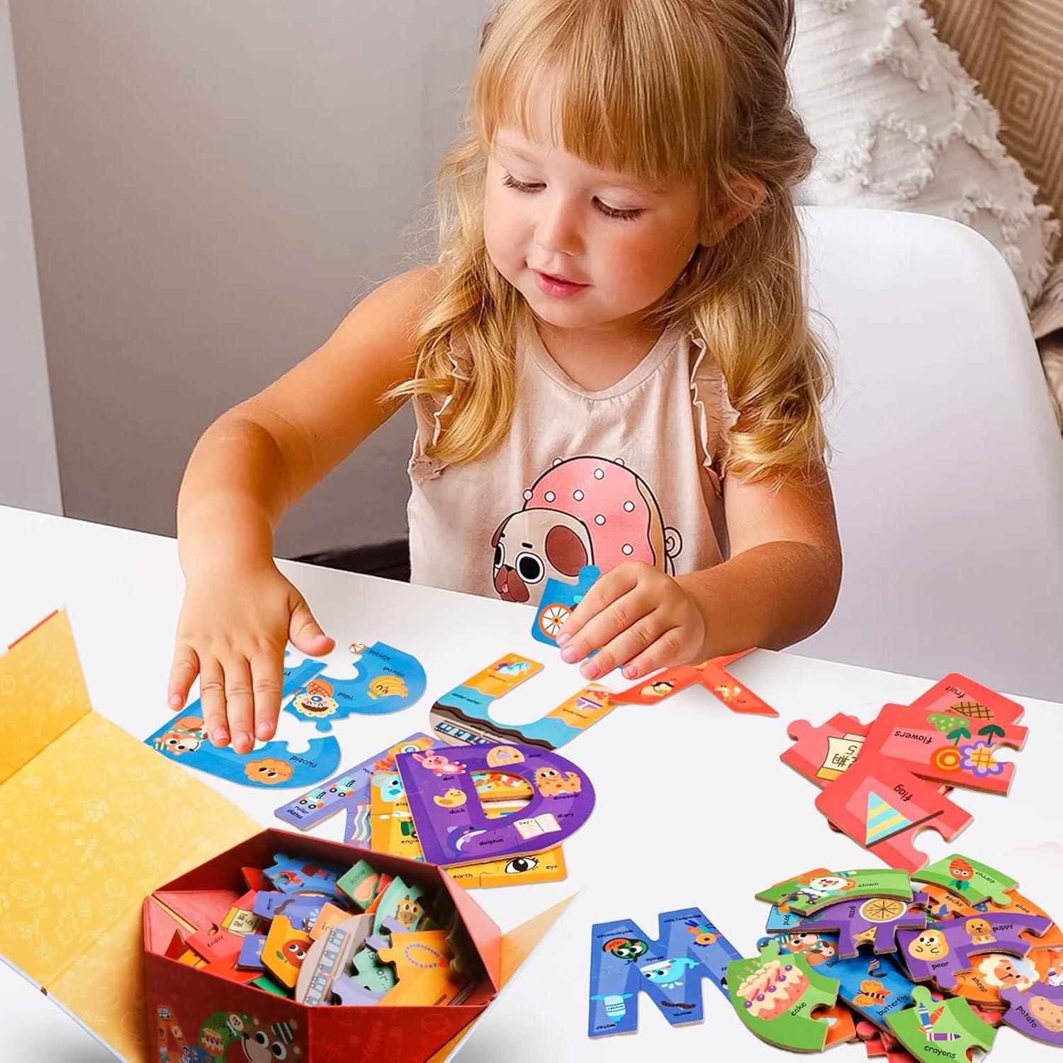 Rompecabezas de Alfabeto de Madera NAODONGLI para Niños 3-6 Años