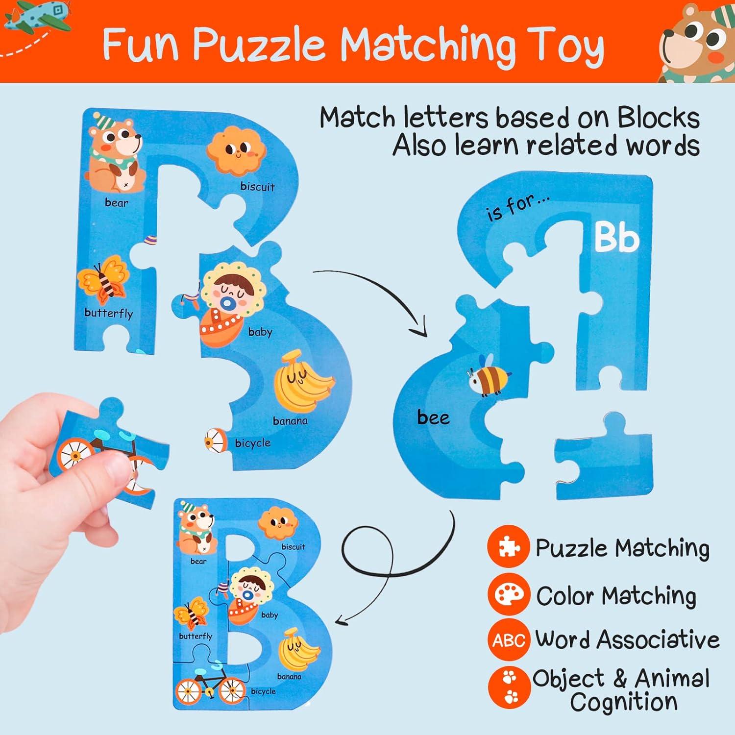 Rompecabezas de Alfabeto de Madera NAODONGLI para Niños 3-6 Años