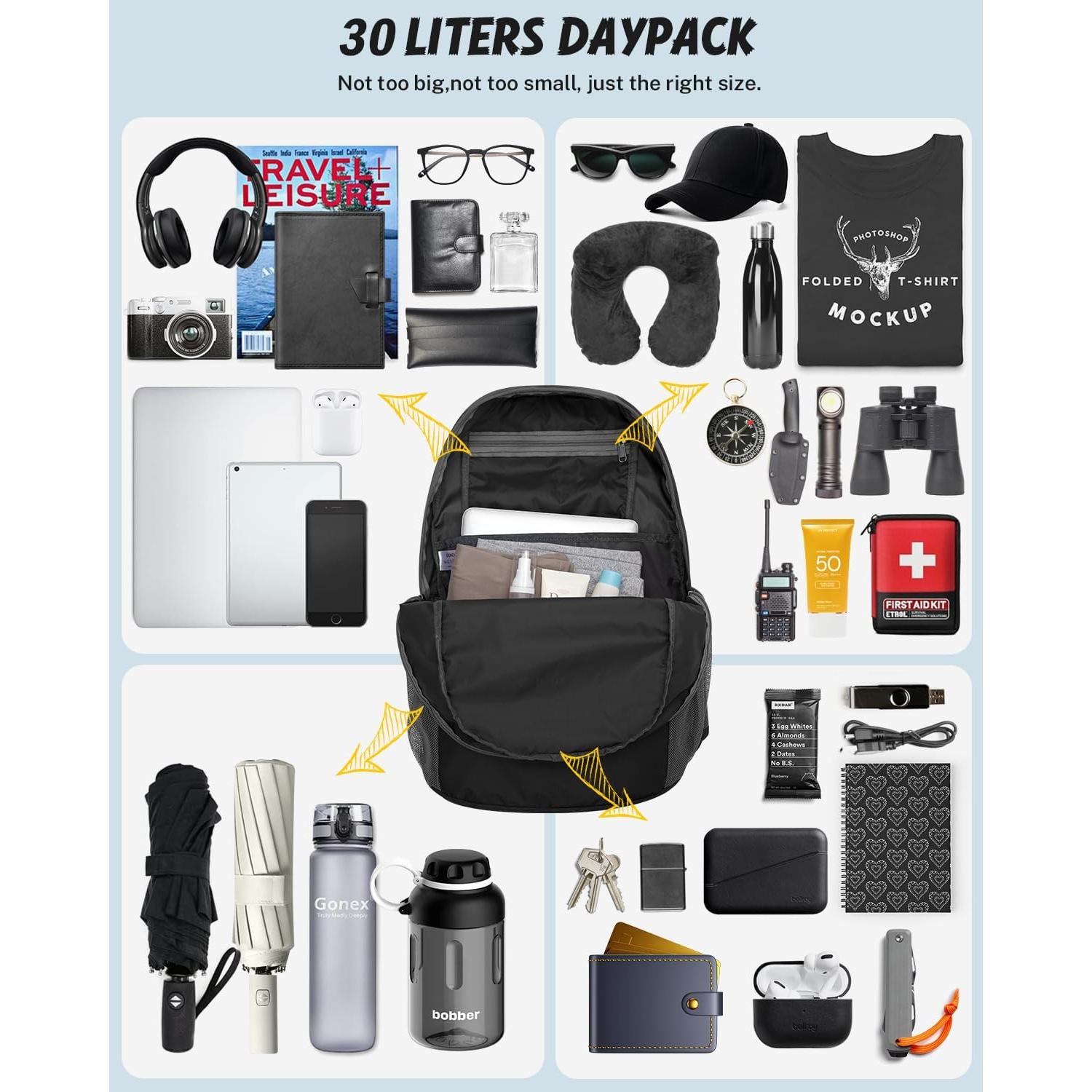Mochila Plegable Gonex 30L Ultra Ligera Negra para Senderismo