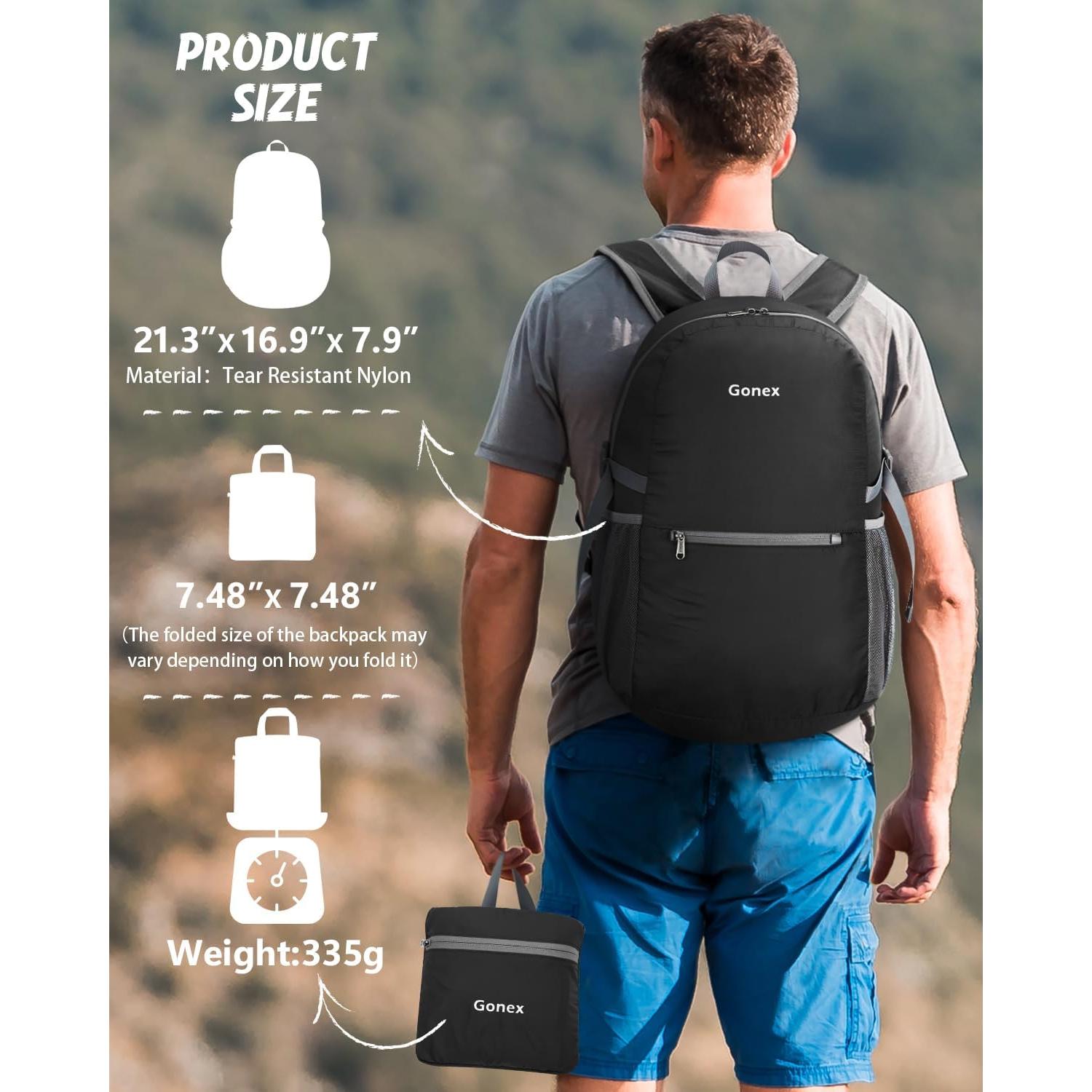 Mochila Plegable Gonex 30L Ultra Ligera Negra para Senderismo