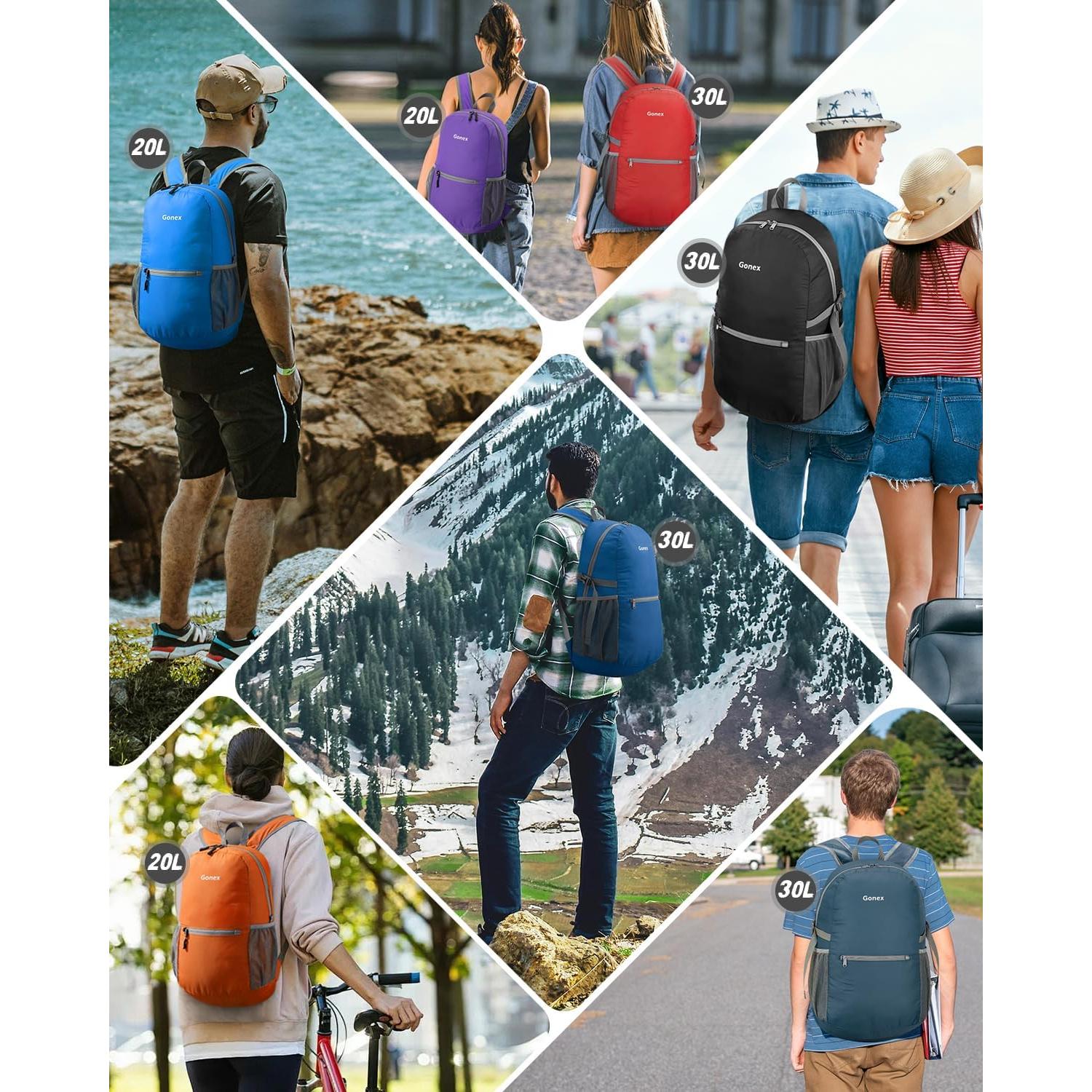 Mochila Plegable Gonex 30L Ultra Ligera Negra para Senderismo