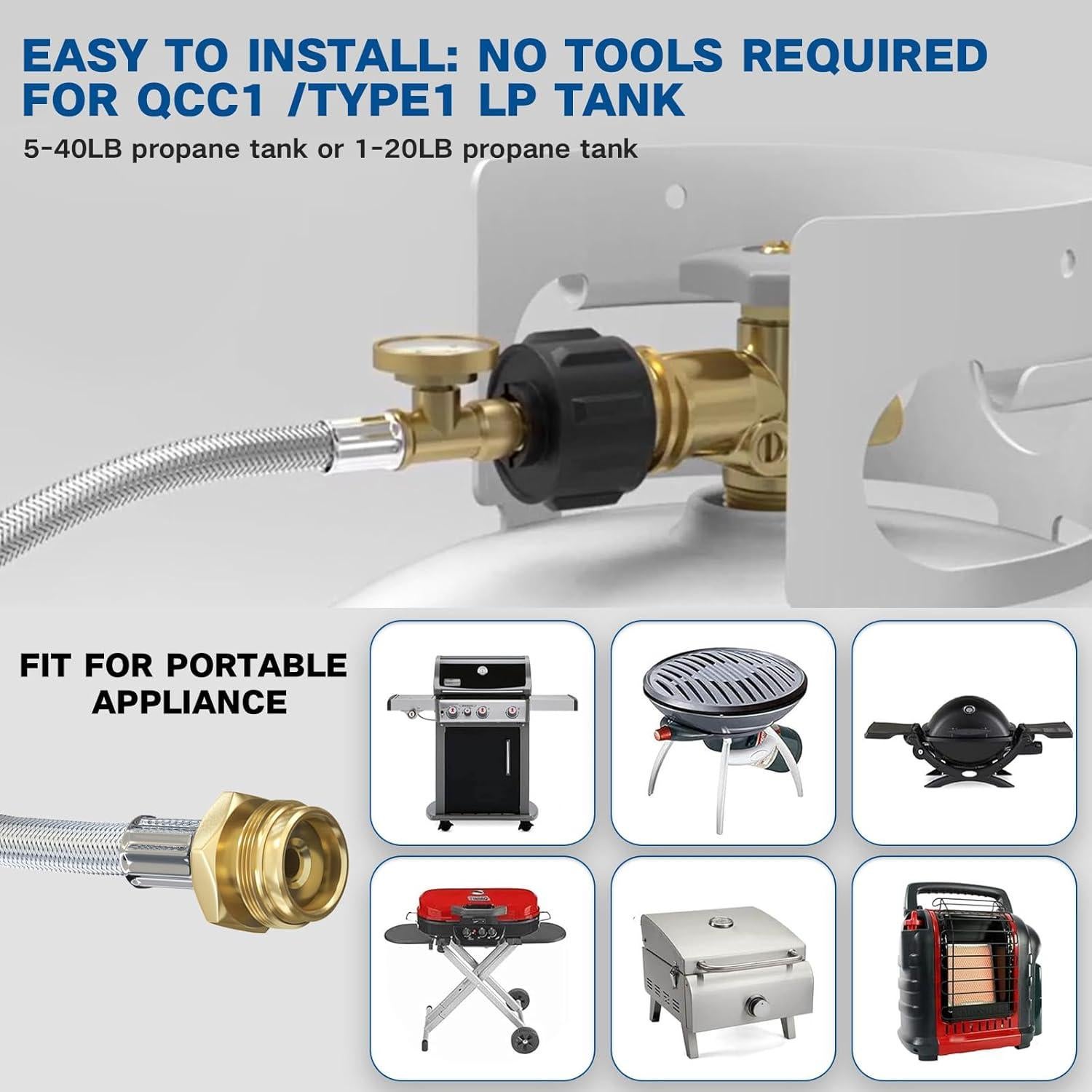 Adaptador de Manguera de Propano 12FT NQN con Medidor