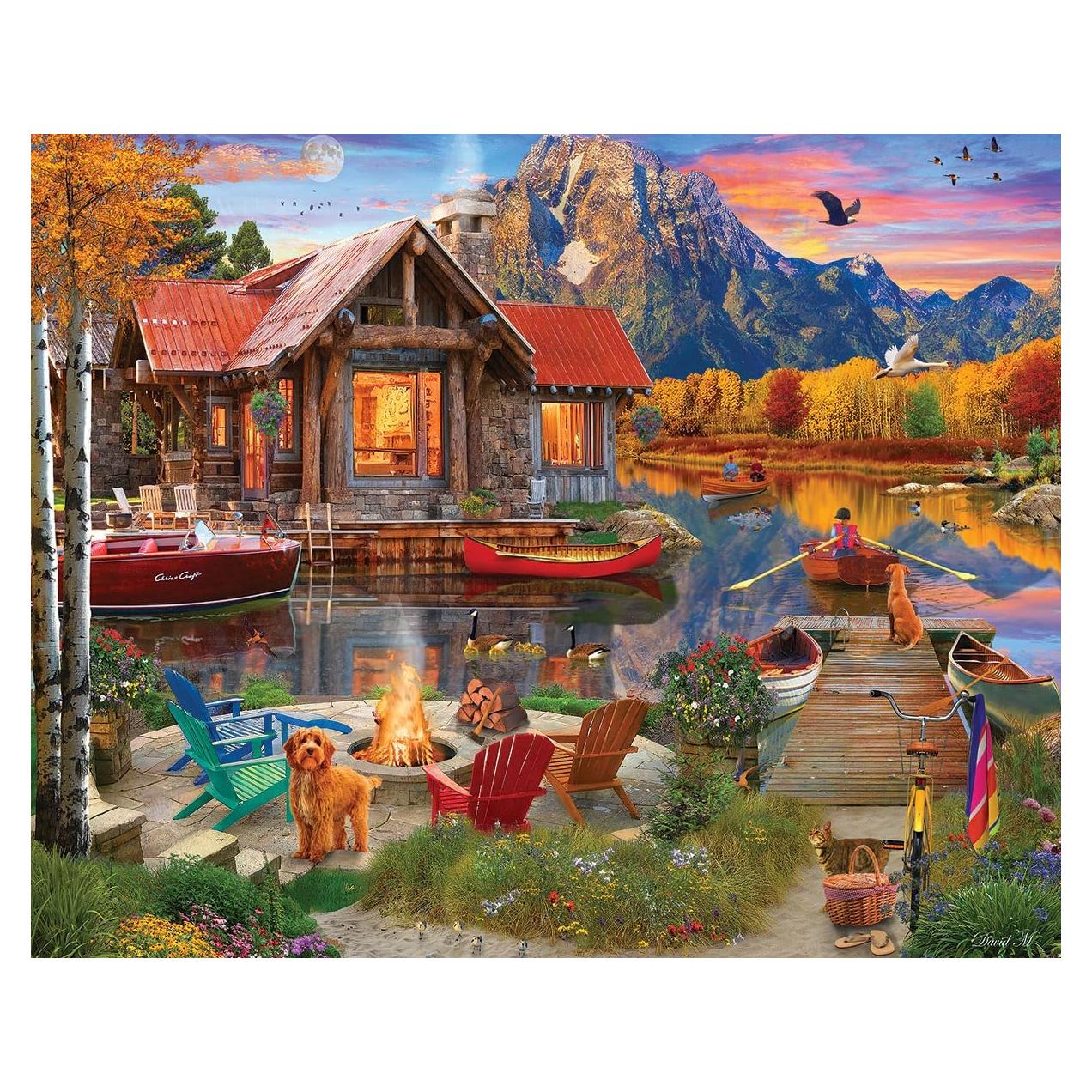 Rompecabezas 1000 Piezas White Mountain Cabaña Lago Otoño