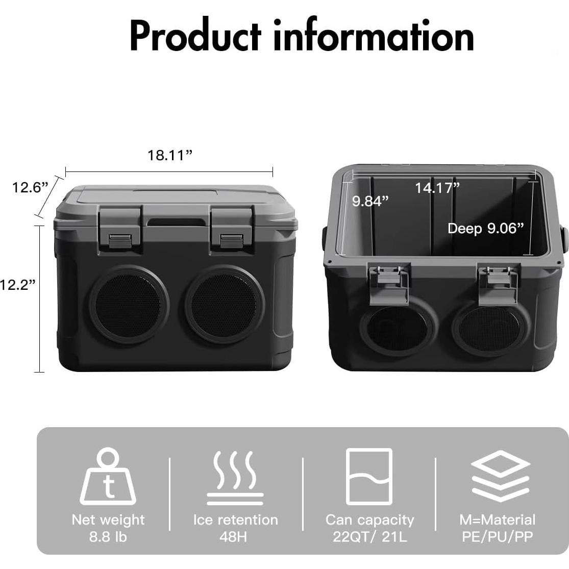 Enfriador de Campamento GETUHAND 28.32L con Altavoz Bluetooth