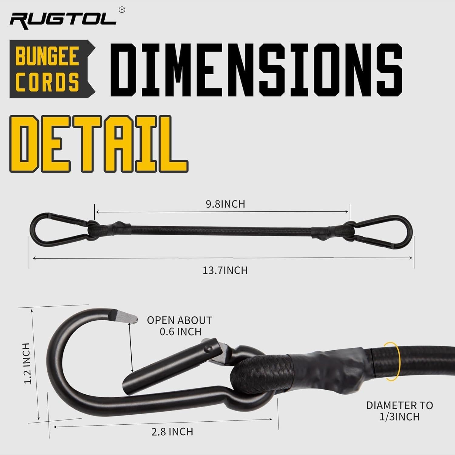 Cuerdas Bungee Rugtol 30 cm con Ganchos de Alta Resistencia - Paquete de 6