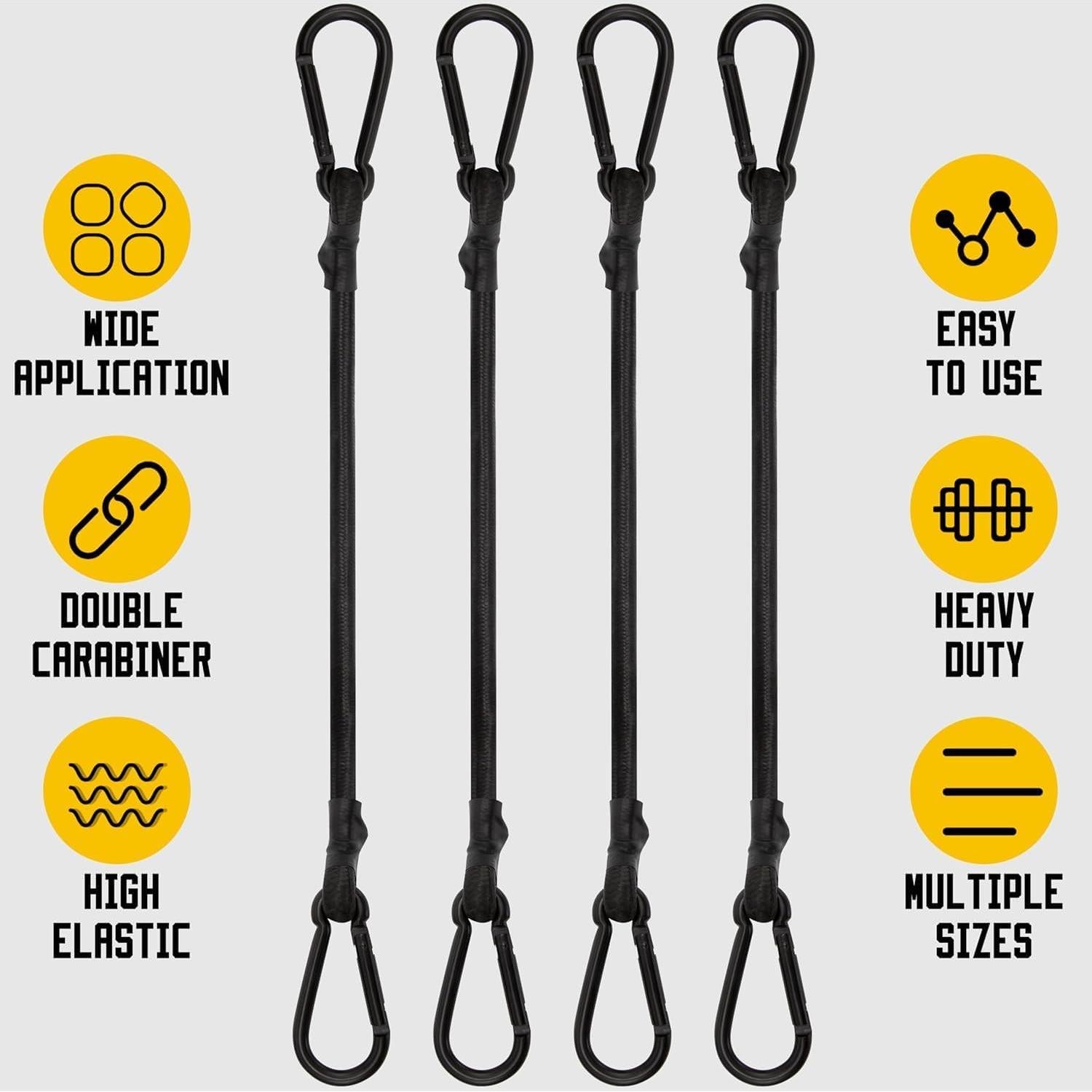 Cuerdas Bungee Rugtol 30 cm con Ganchos de Alta Resistencia - Paquete de 6