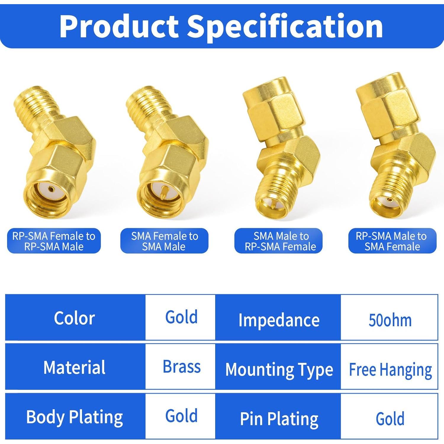 Adaptador SMA a RP-SMA 45 Grados Wlaniot Kit 4 Piezas