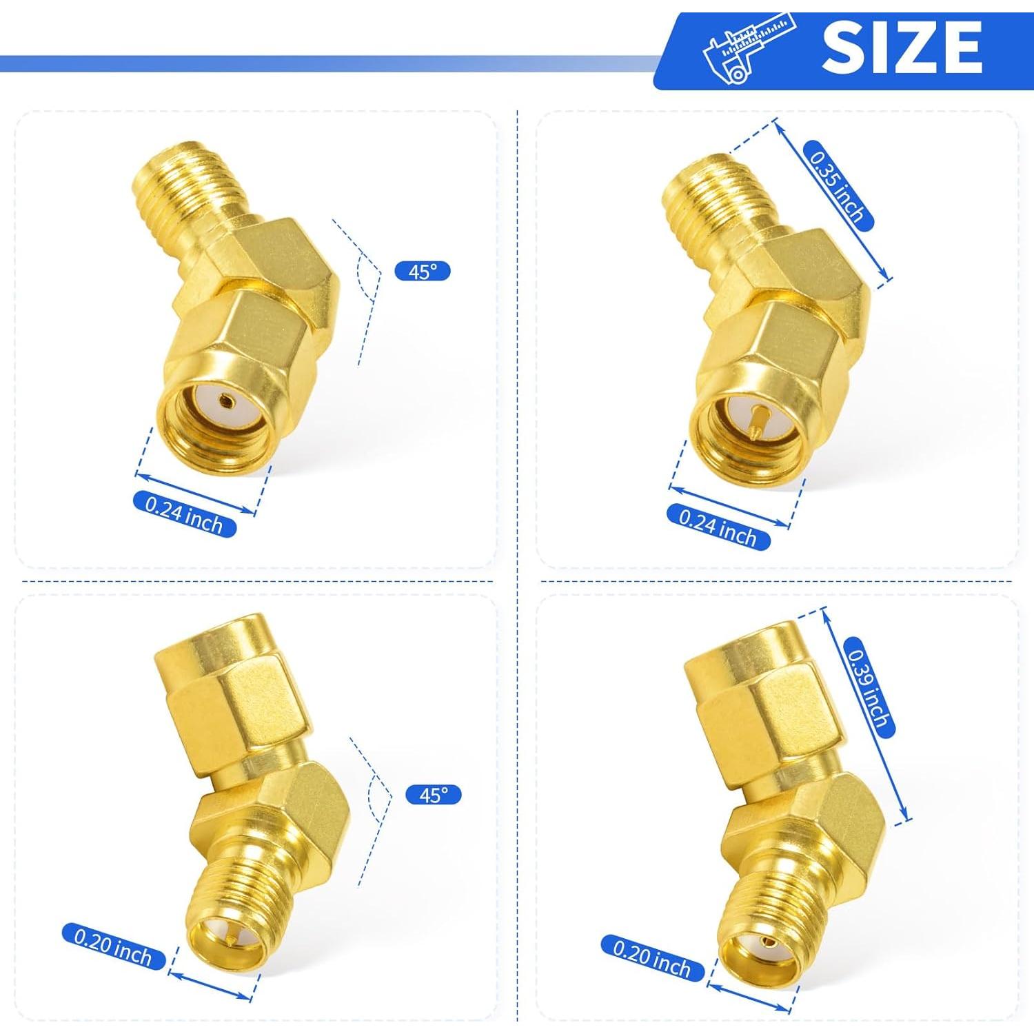 Adaptador SMA a RP-SMA 45 Grados Wlaniot Kit 4 Piezas