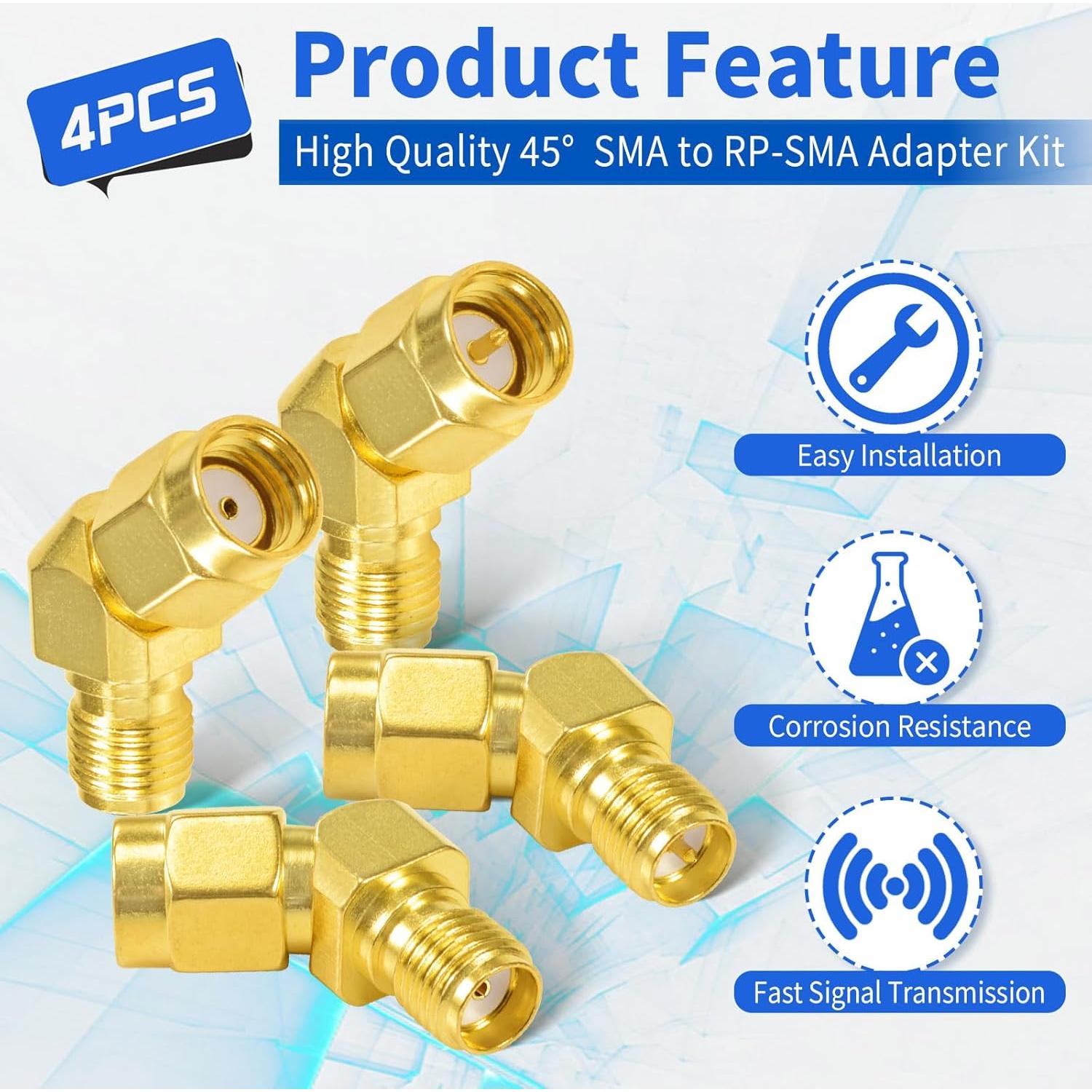 Adaptador SMA a RP-SMA 45 Grados Wlaniot Kit 4 Piezas