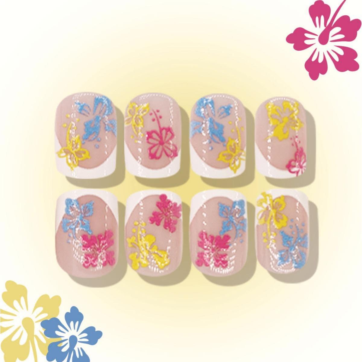 Uñas Postizas Cortas Cuadradas Sevgob con Flores 24pcs