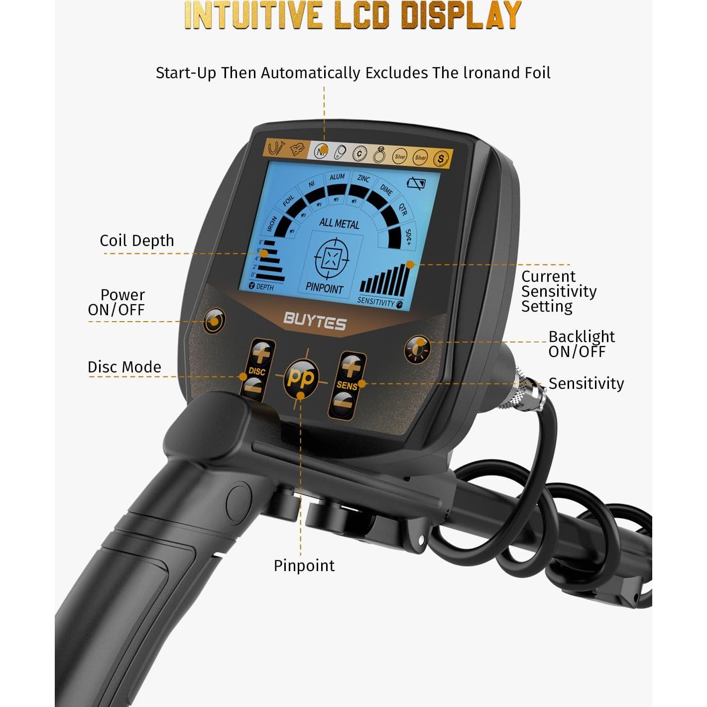 Detector de Metales Buytes Profesional 33 cm Impermeable