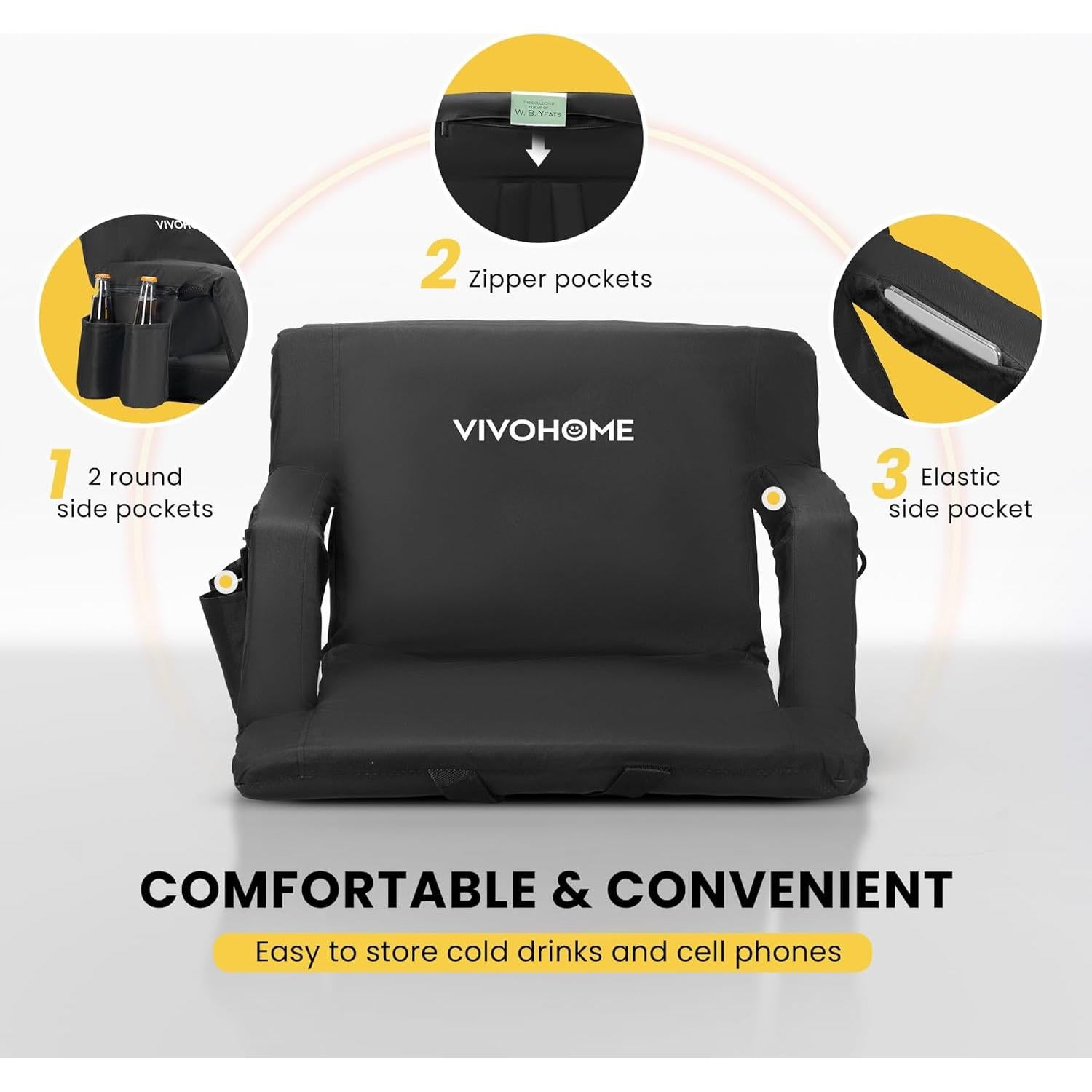 Sillas de Estadio Portátiles VIVOHOME Reclinables 2 Unidades