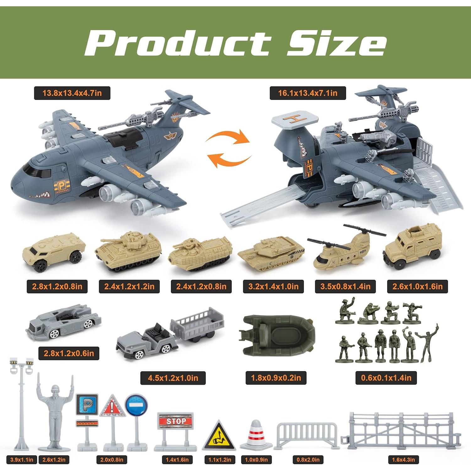 Juguete de Avión Militar XDUOYJOY con 8 Vehículos 0.61 kg