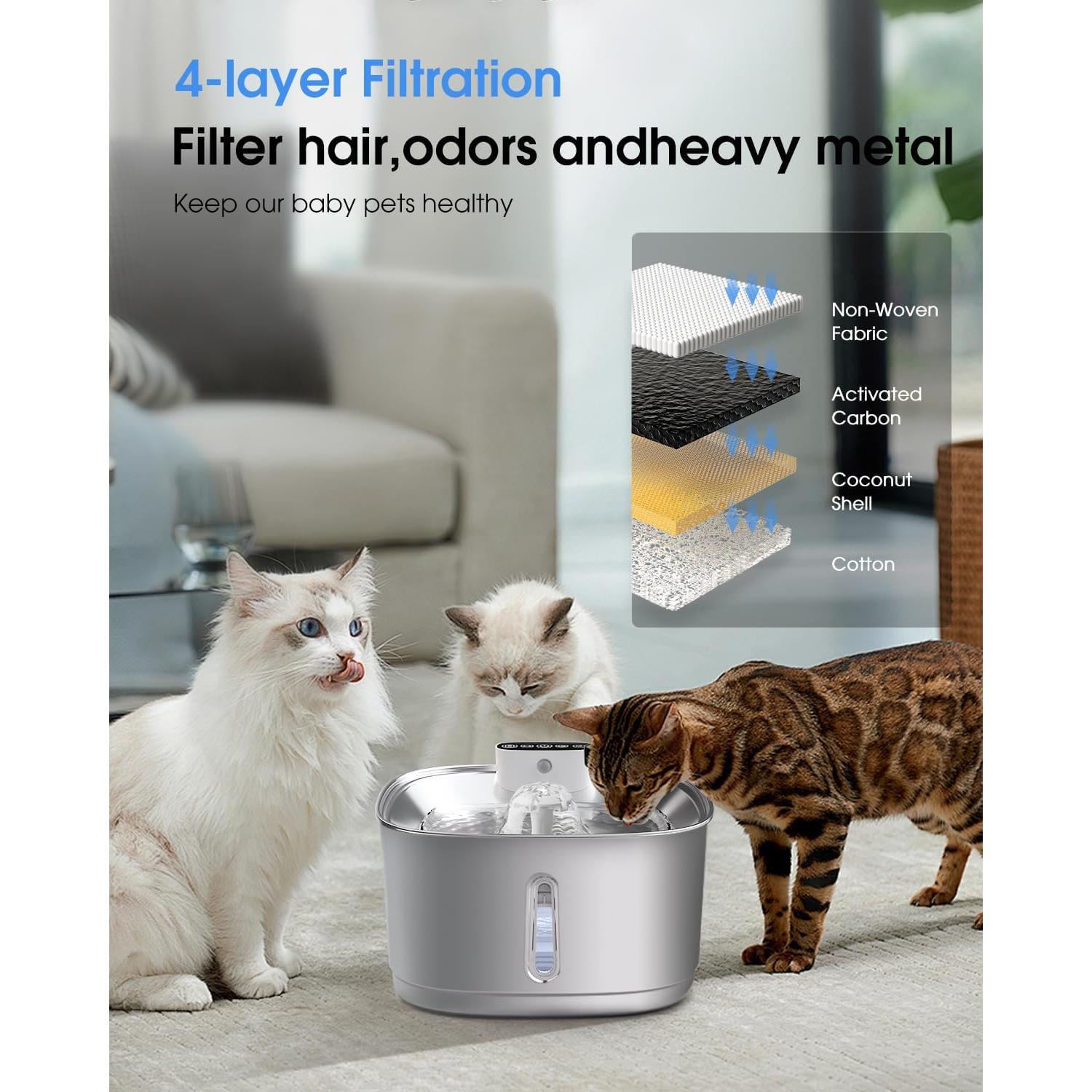 Fuente de Agua Inalámbrica Zxuanua 3.2L Acero Inoxidable para Gatos y Perros