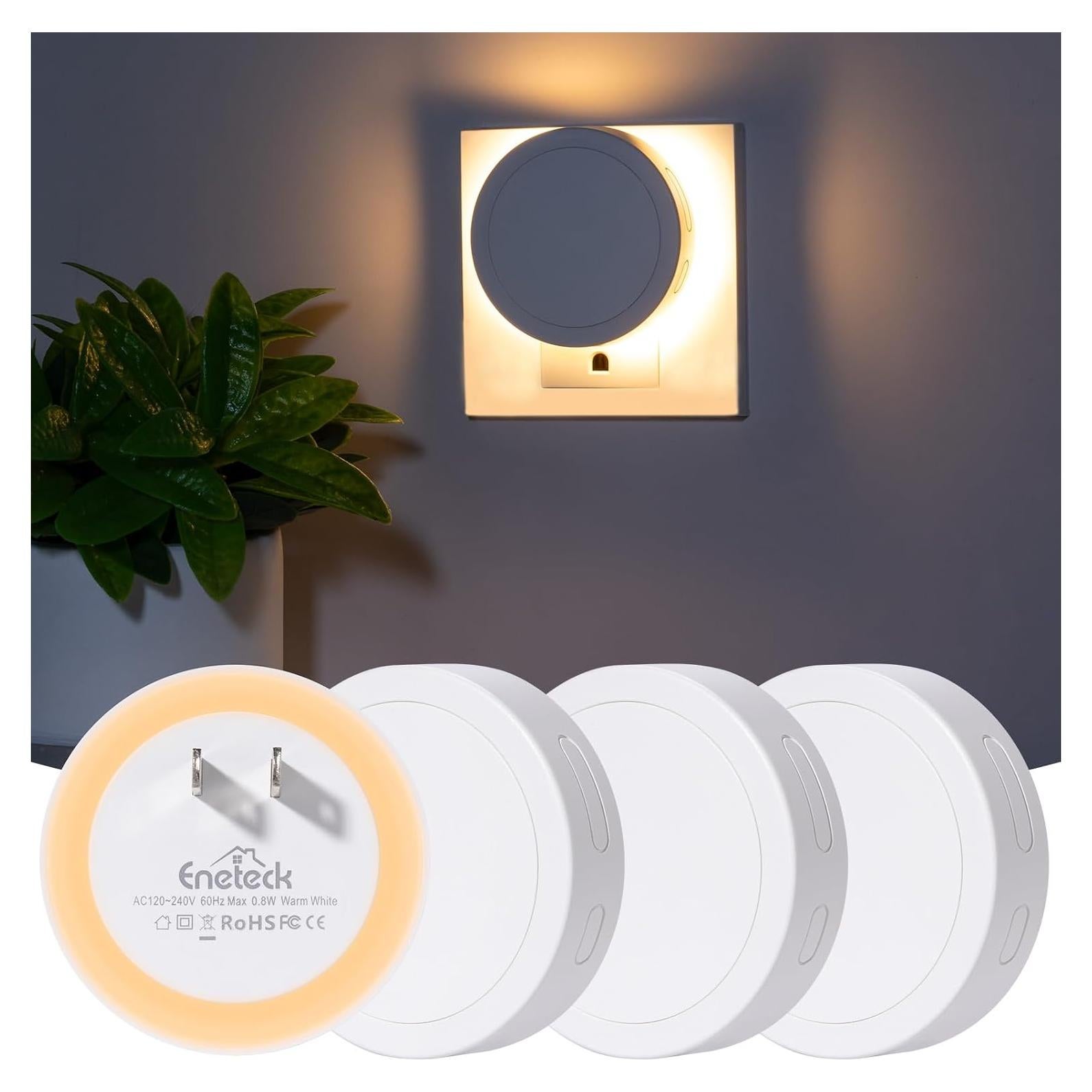 4 Luces Nocturnas Eneteck Redondas con Sensor Luz Cálida