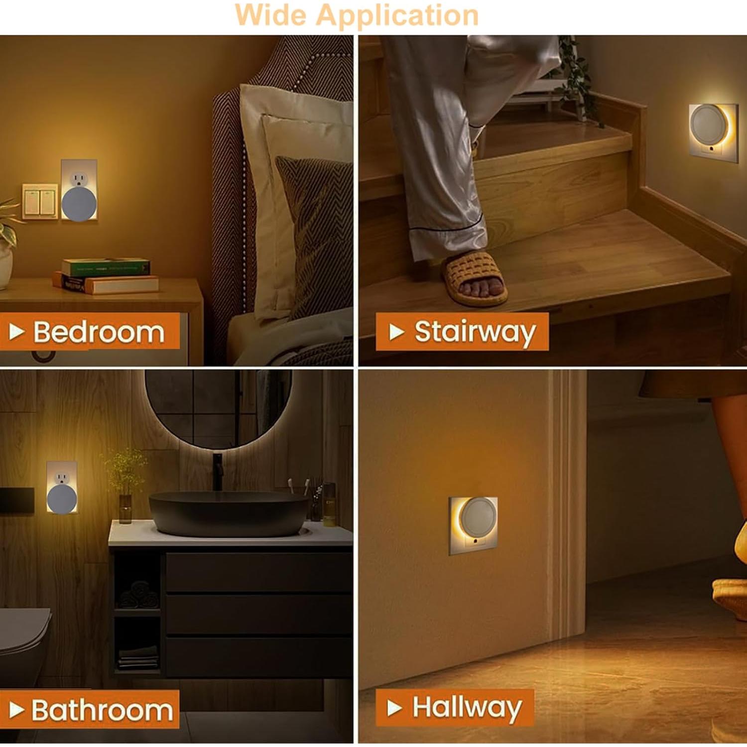 4 Luces Nocturnas Eneteck Redondas con Sensor Luz Cálida