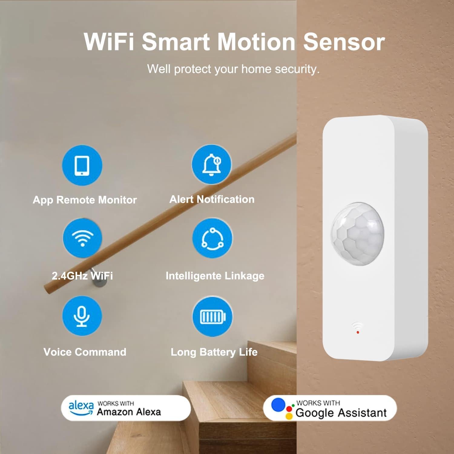 Sensor de Movimiento WiFi Zecamin Inalámbrico 6m con App