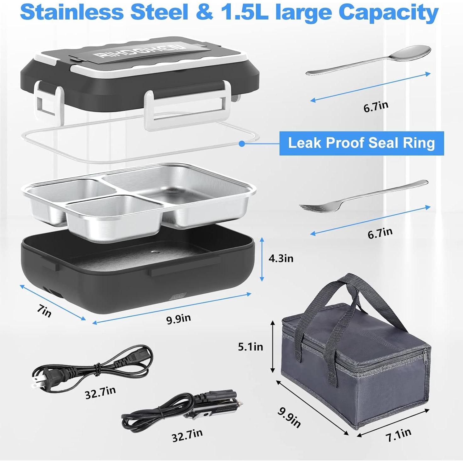 Calentador de Almuerzo Eléctrico RIKDOKEN 1.5L 60W Acero Inoxidable