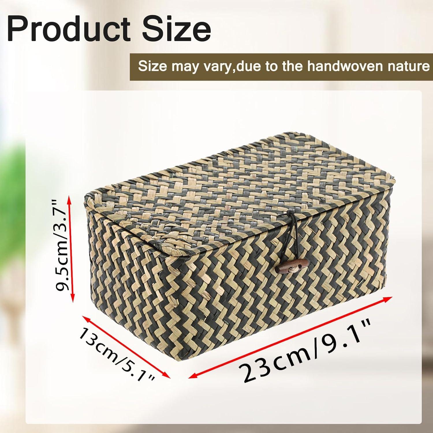 Cesta de Mimbre Hipiwe X-Pequeña con Tapa Negra Tejida a Mano