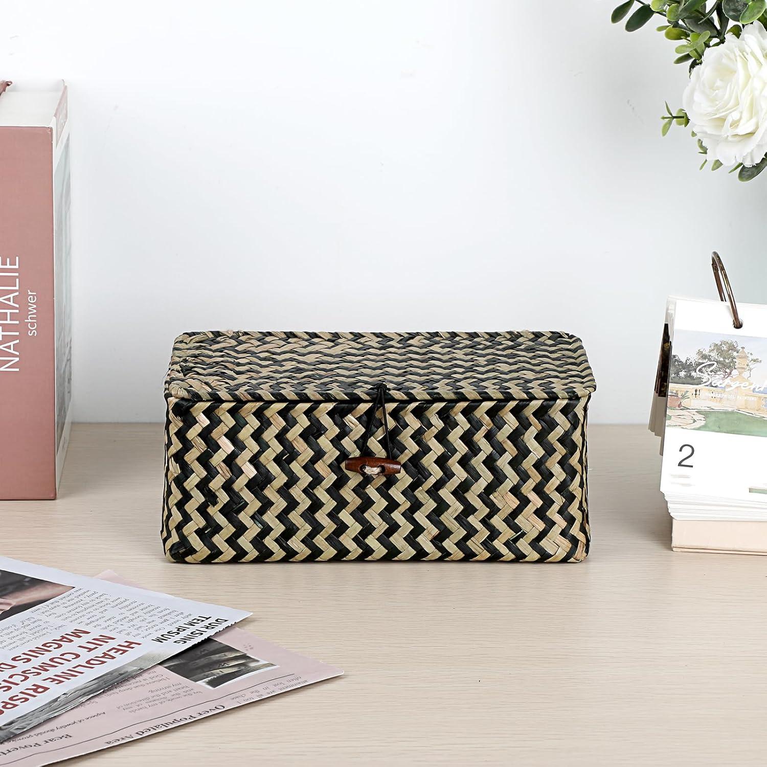 Cesta de Mimbre Hipiwe X-Pequeña con Tapa Negra Tejida a Mano