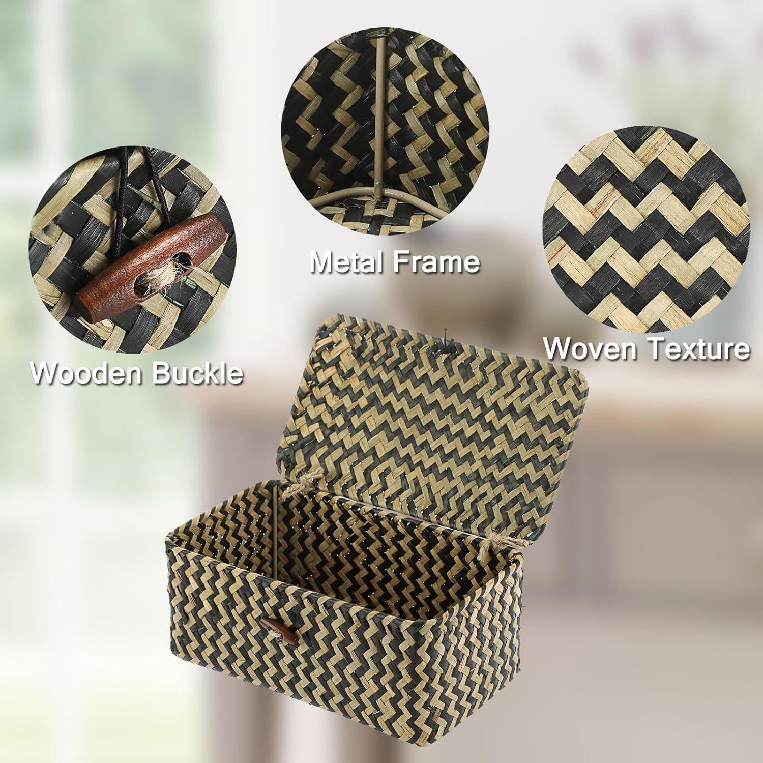 Cesta de Mimbre Hipiwe X-Pequeña con Tapa Negra Tejida a Mano