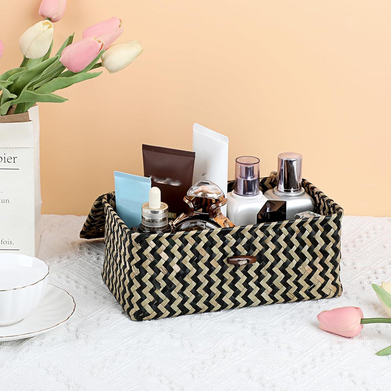 Cesta de Mimbre Hipiwe X-Pequeña con Tapa Negra Tejida a Mano