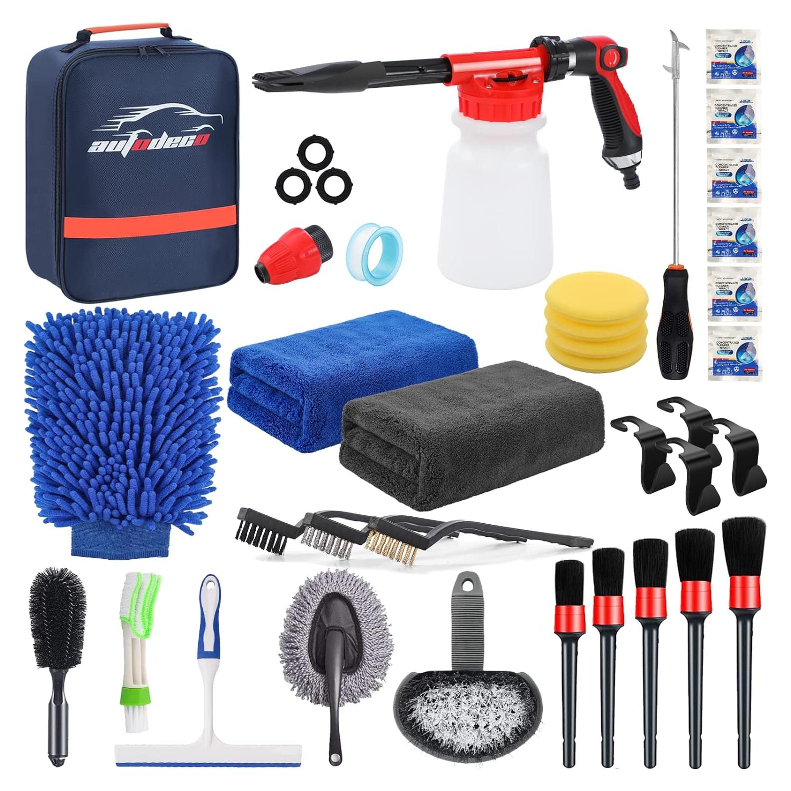Kit de Lavado de Autos 33 Piezas AUTODECO Azul Completo