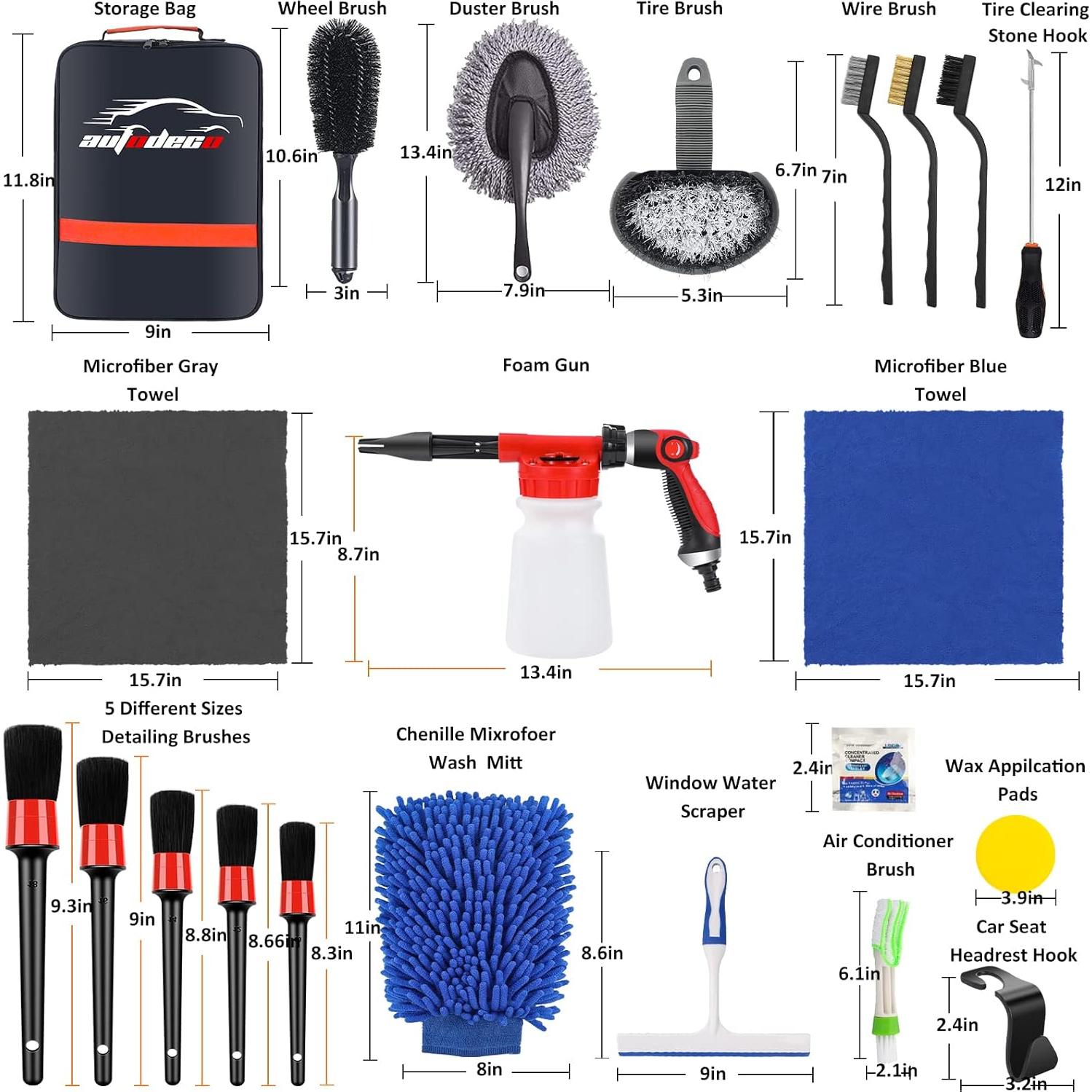 Kit de Lavado de Autos 33 Piezas AUTODECO Azul Completo