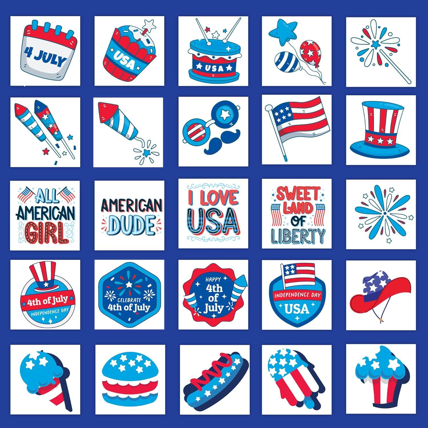 Tatuajes Temporales Patrióticos 4 de Julio Bonbaloo - 50pcs