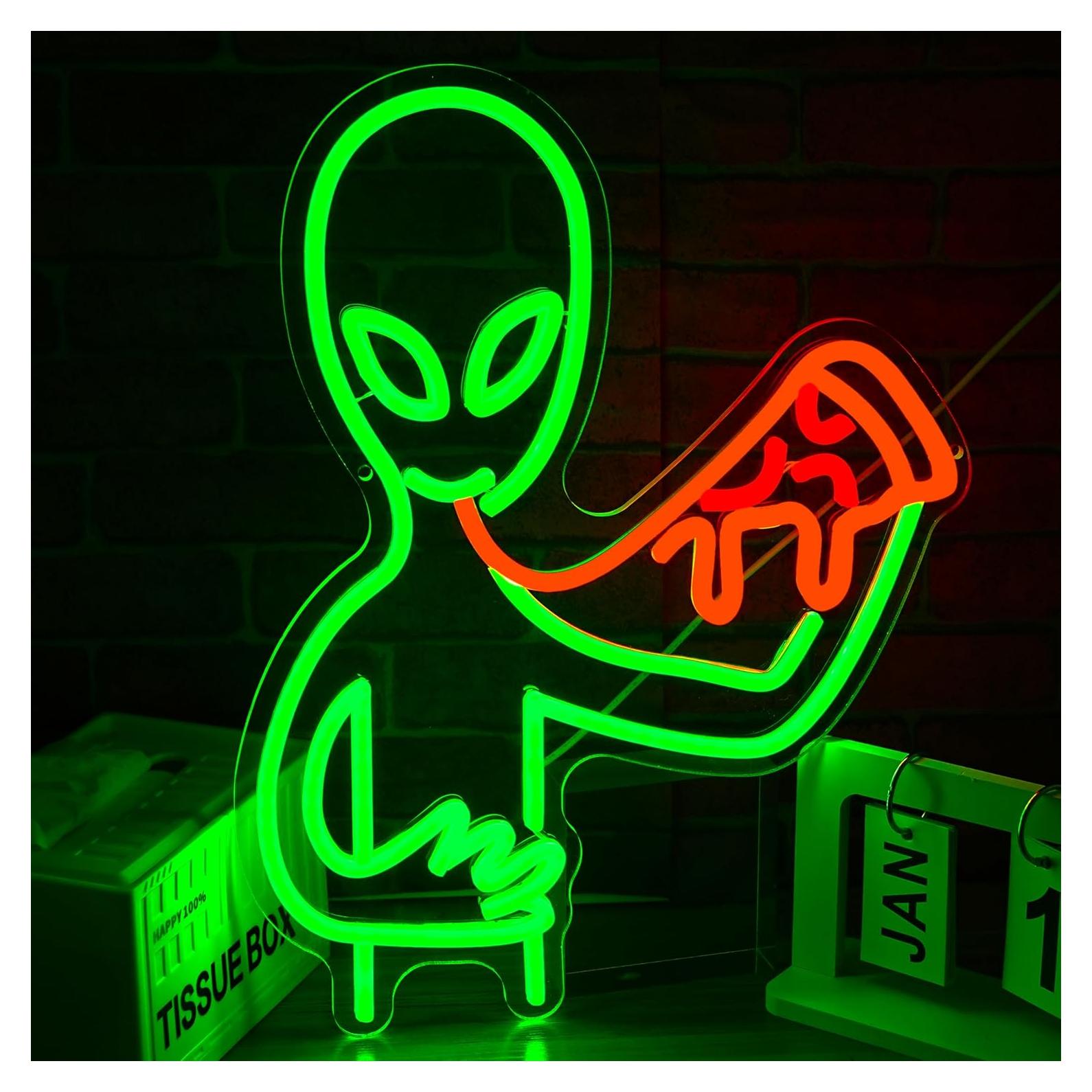 Luz de Neón Pizza Alienígena Regulable LIUOZHTEA 42x32cm