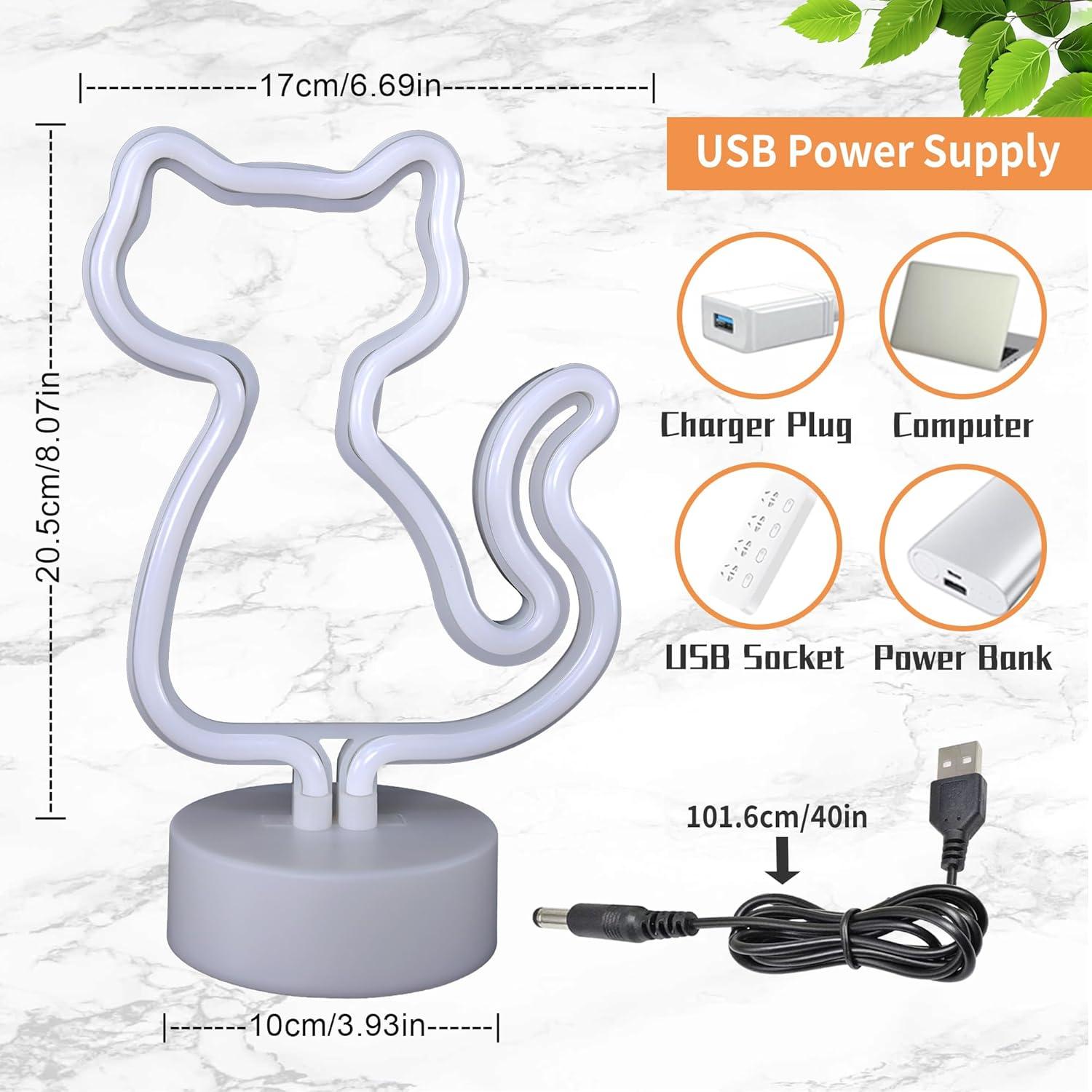 Luz de Neón Gato Rosa AurGun, Decoración LED Recargable