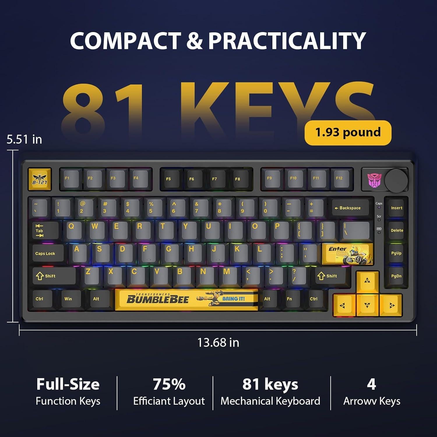 Teclado Mecánico Inalámbrico Transformers TF-GK03 RGB 81 Teclas