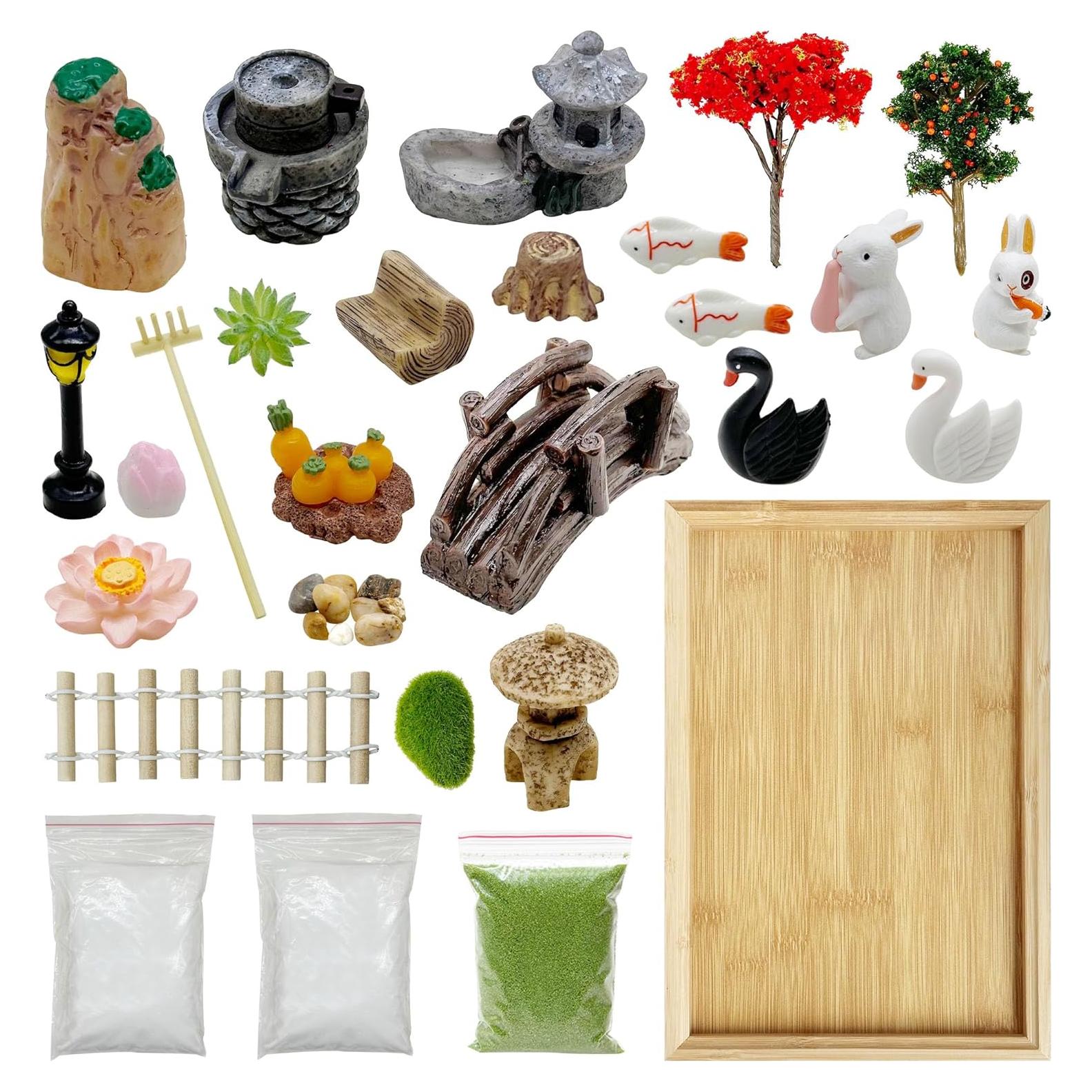 Kit Jardín Zen Mini Cayway - 26 Piezas y Bandeja de Bambú