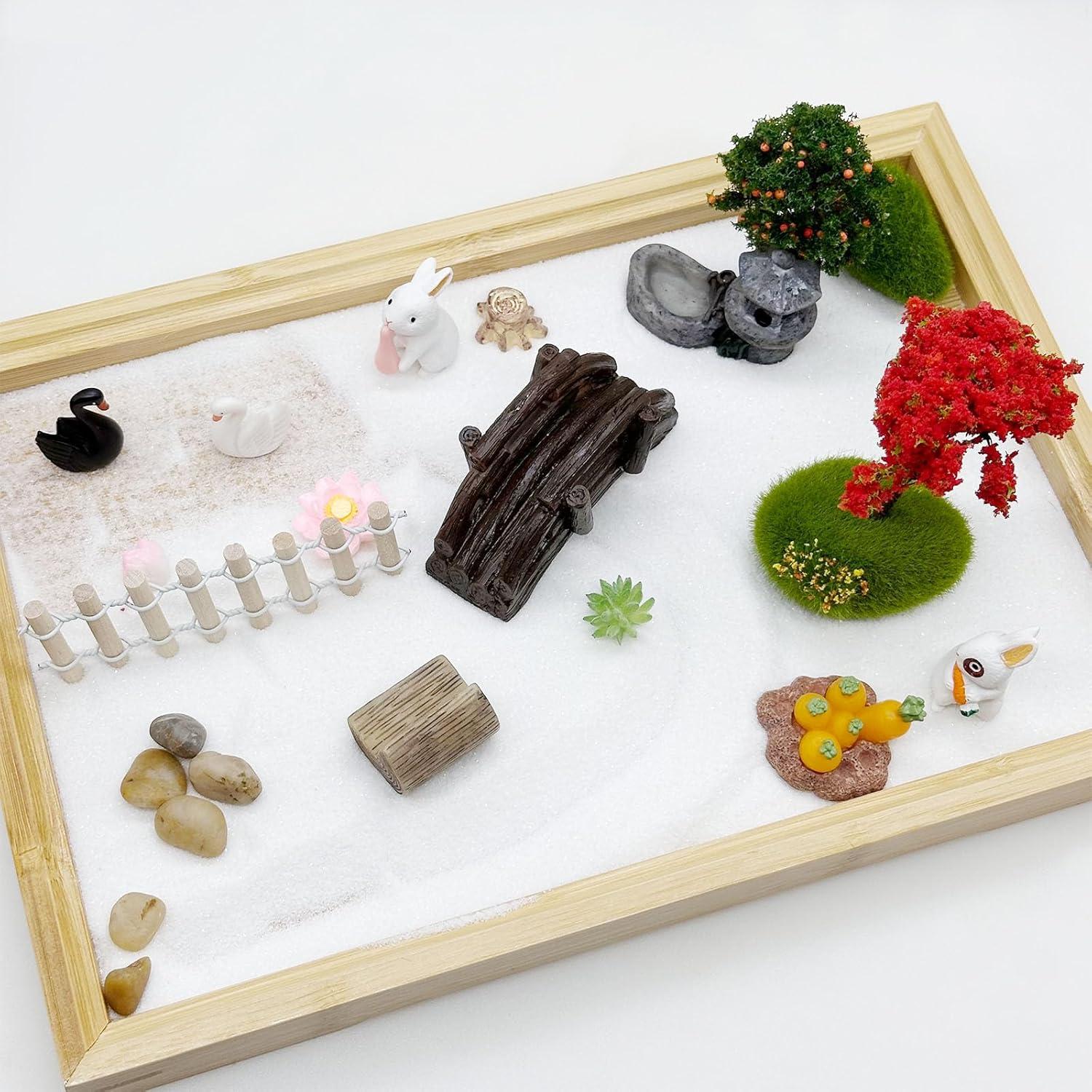 Kit Jardín Zen Mini Cayway - 26 Piezas y Bandeja de Bambú