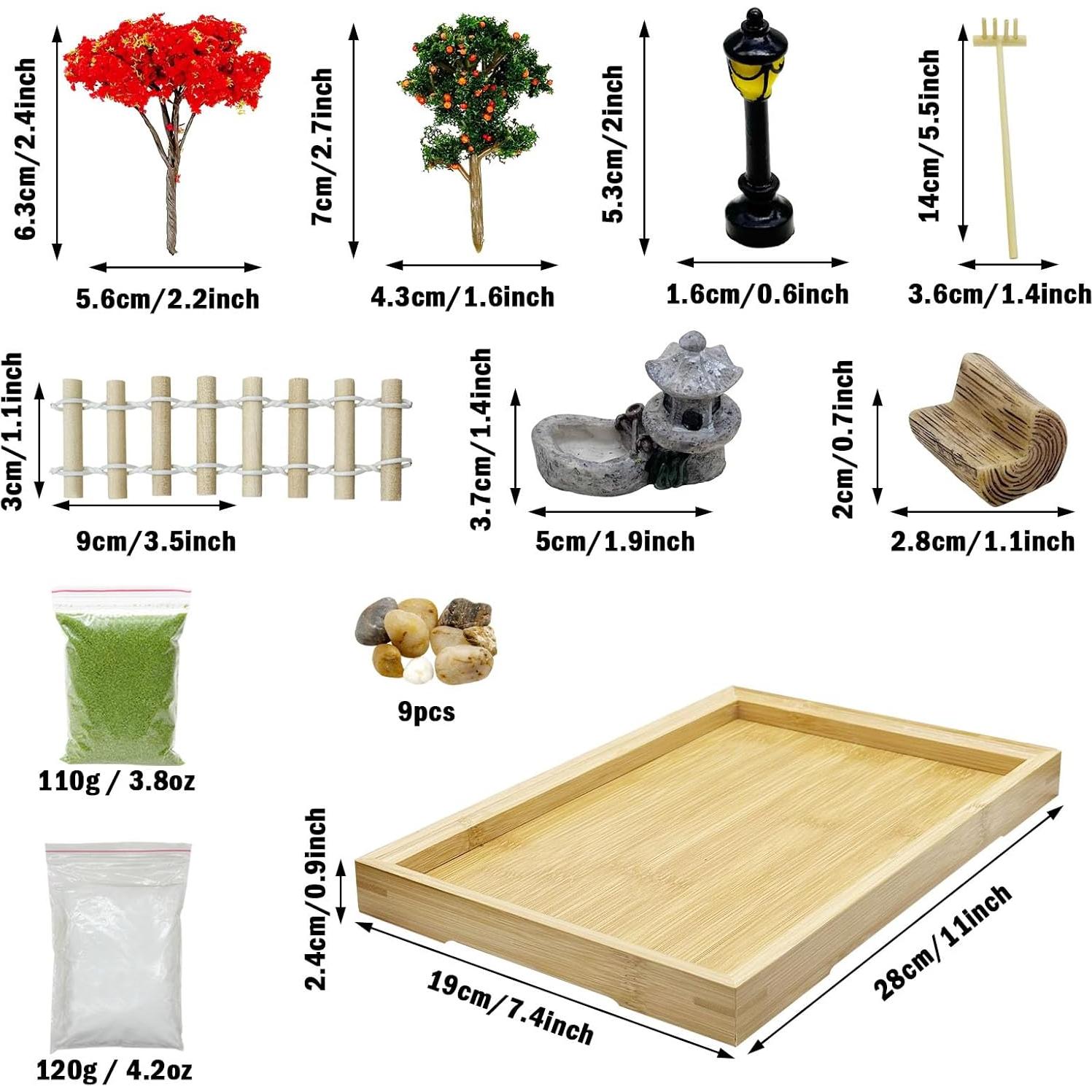 Kit Jardín Zen Mini Cayway - 26 Piezas y Bandeja de Bambú