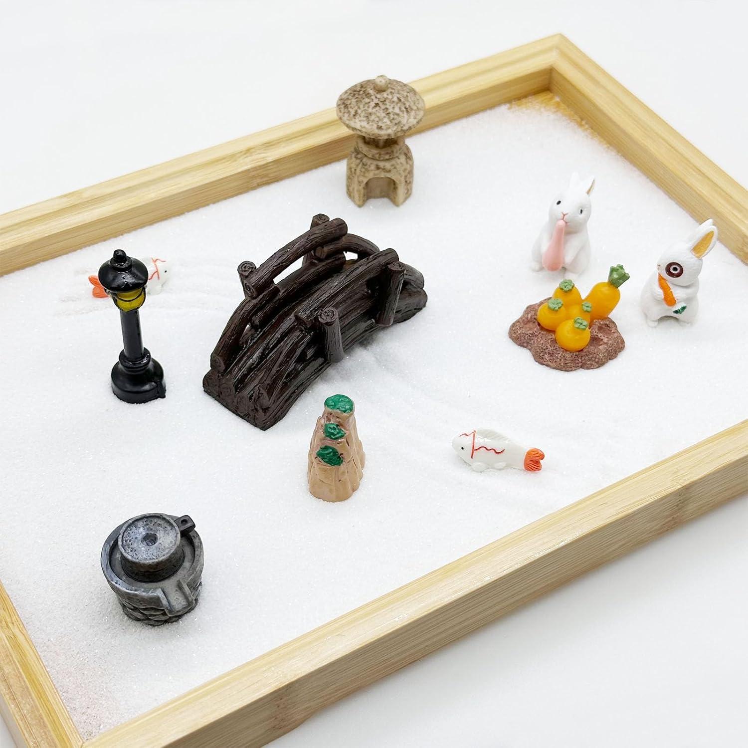 Kit Jardín Zen Mini Cayway - 26 Piezas y Bandeja de Bambú