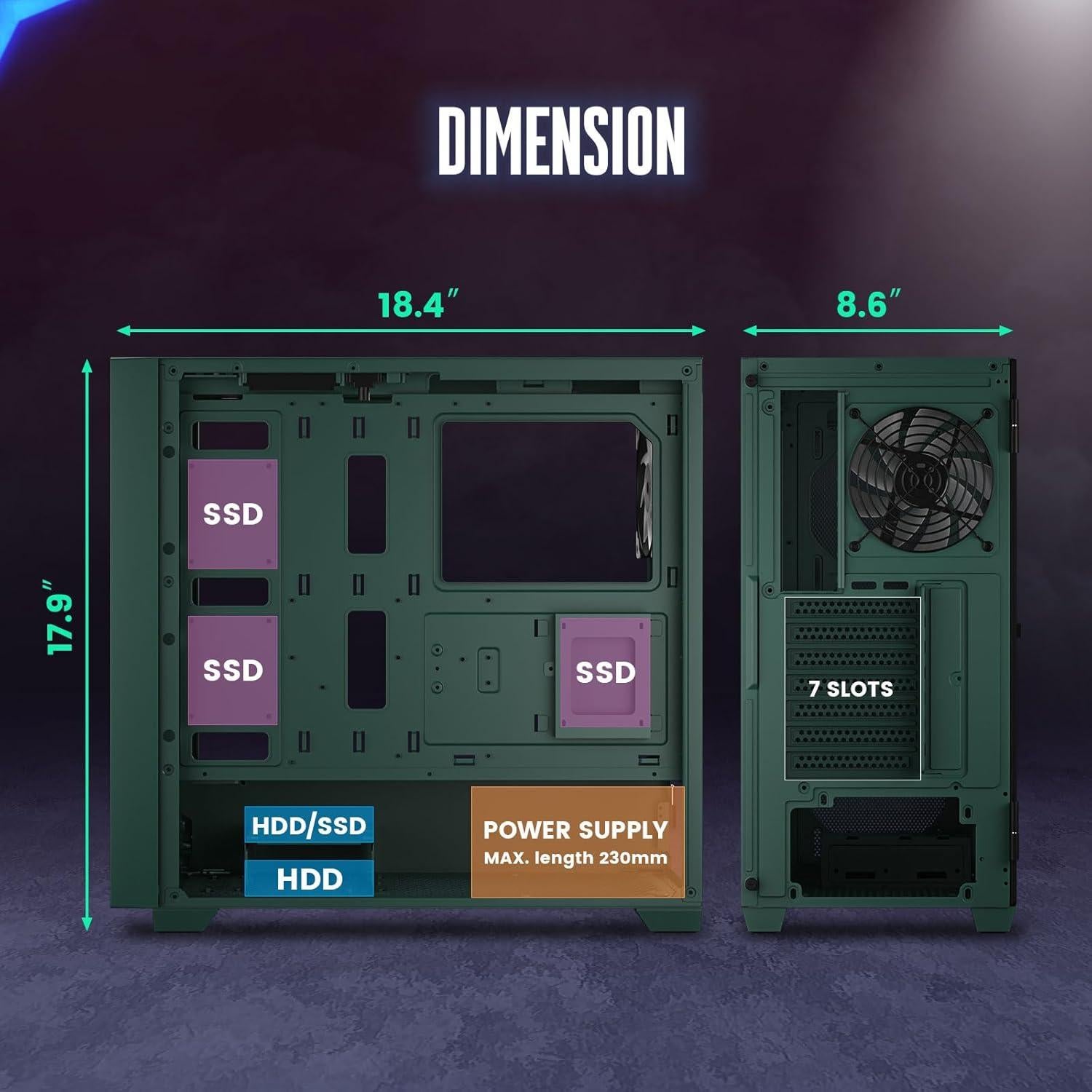 Caja de Computadora Vetroo AL800 Verde Ejercito E-ATX Vidrio Templado