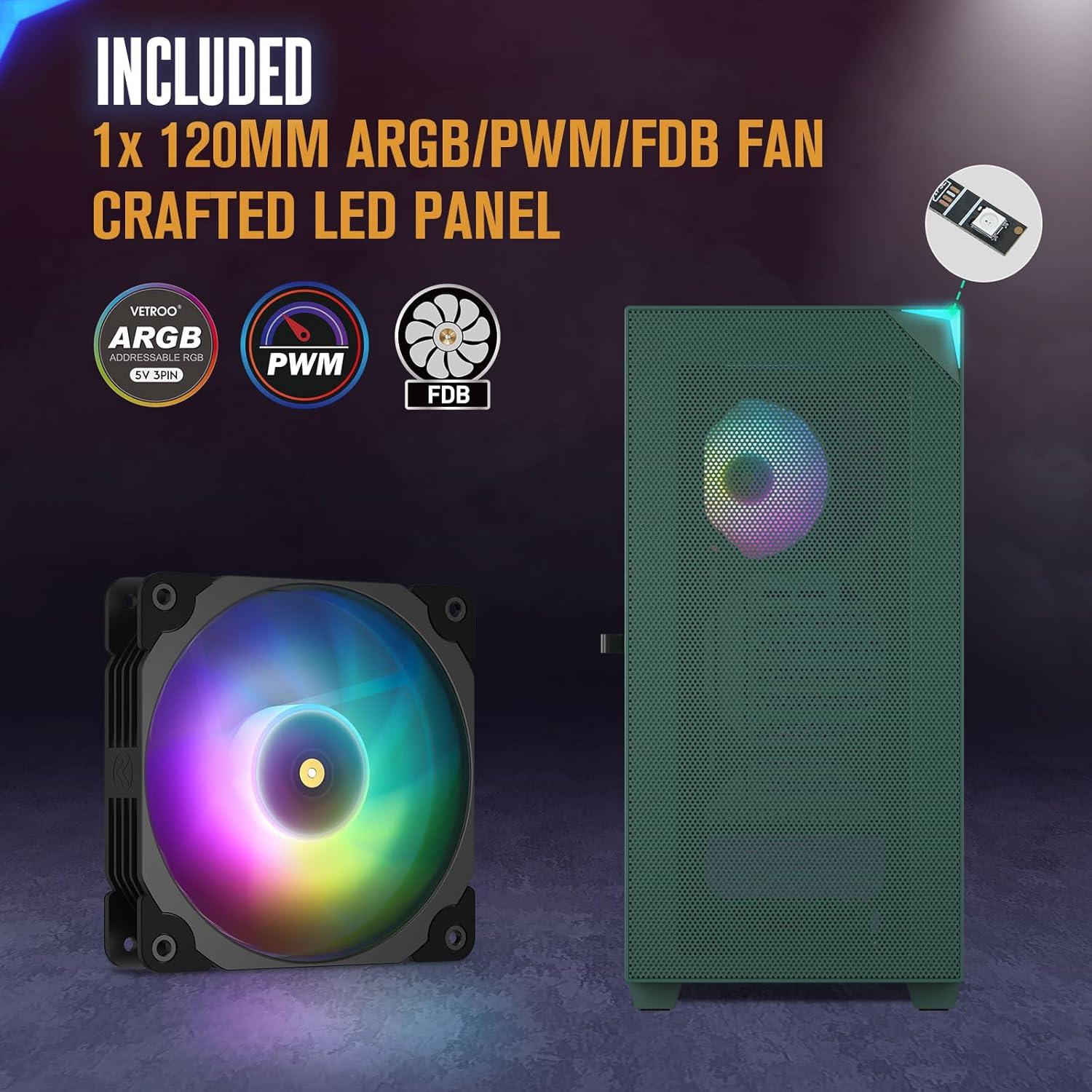 Caja de Computadora Vetroo AL800 Verde Ejercito E-ATX Vidrio Templado