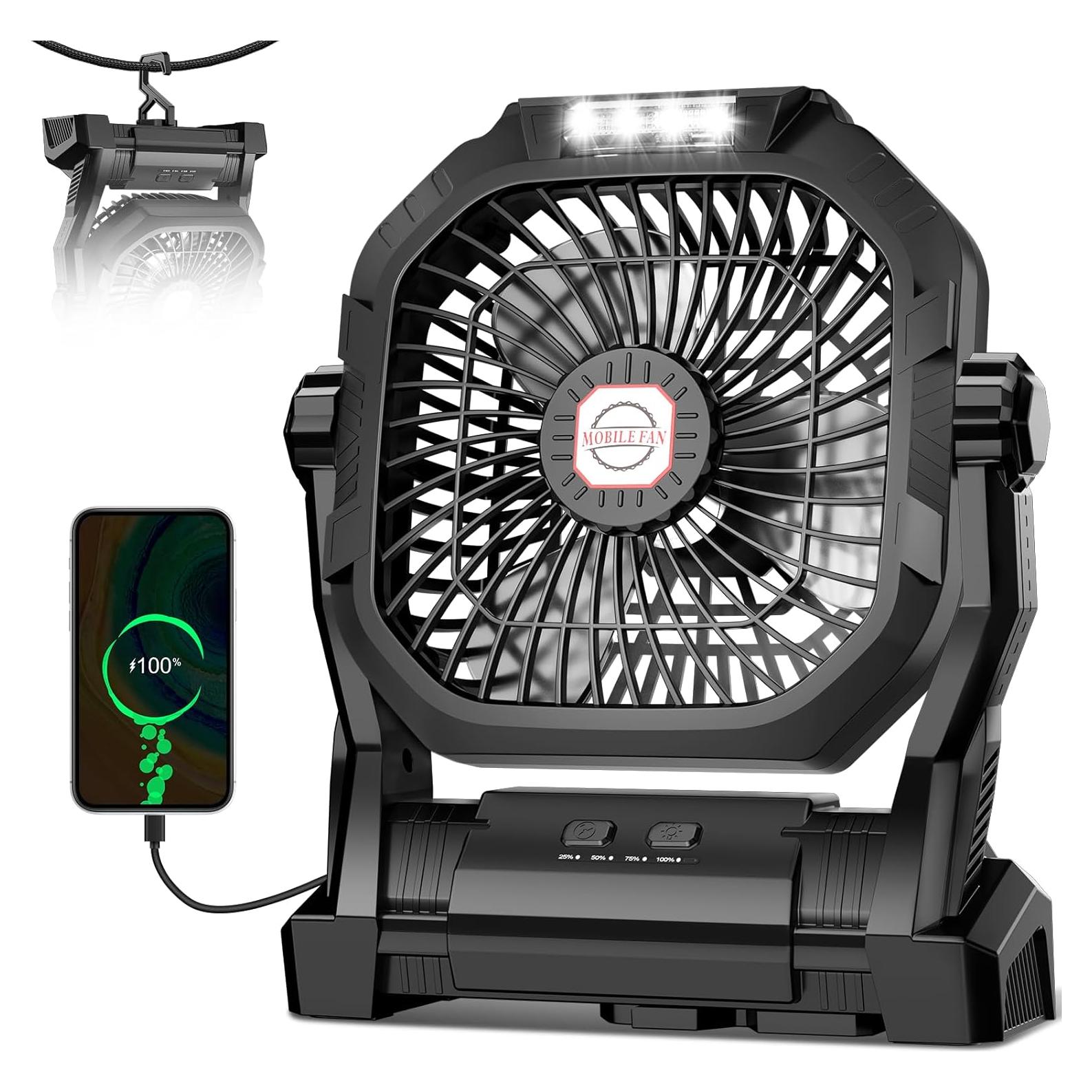 Ventilador de Camping Roshopi P20 Recargable 20000mAh con Luz LED
