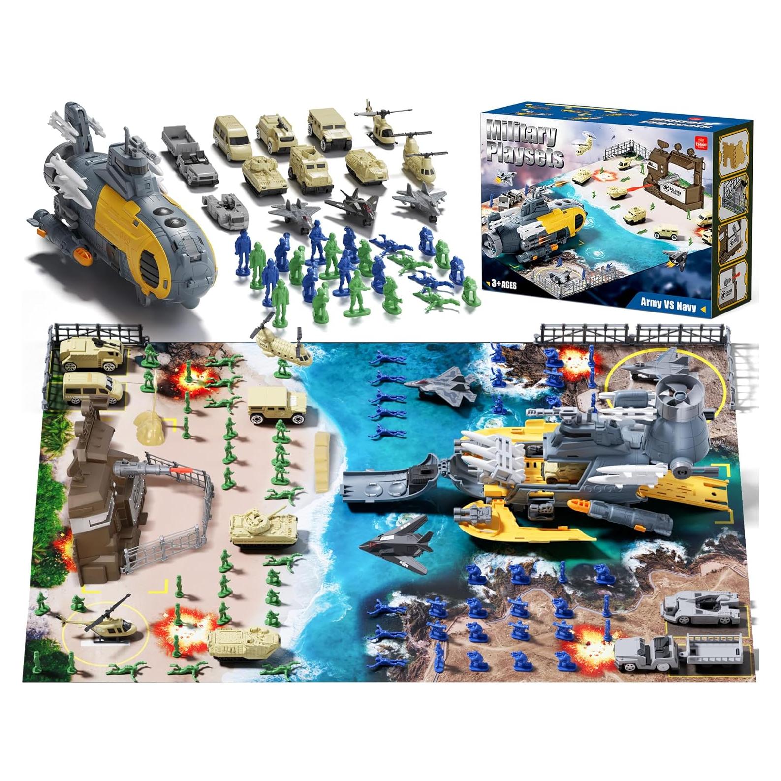 Juego de Soldados Lehoo con Submarino y Vehículos Militares