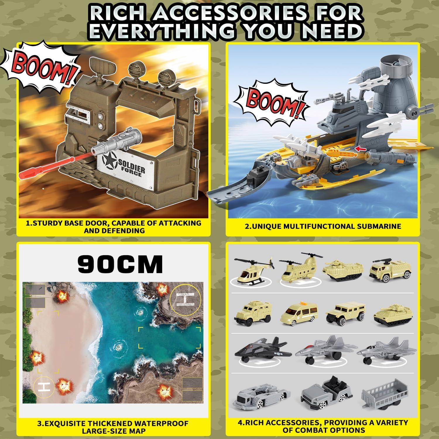 Juego de Soldados Lehoo con Submarino y Vehículos Militares