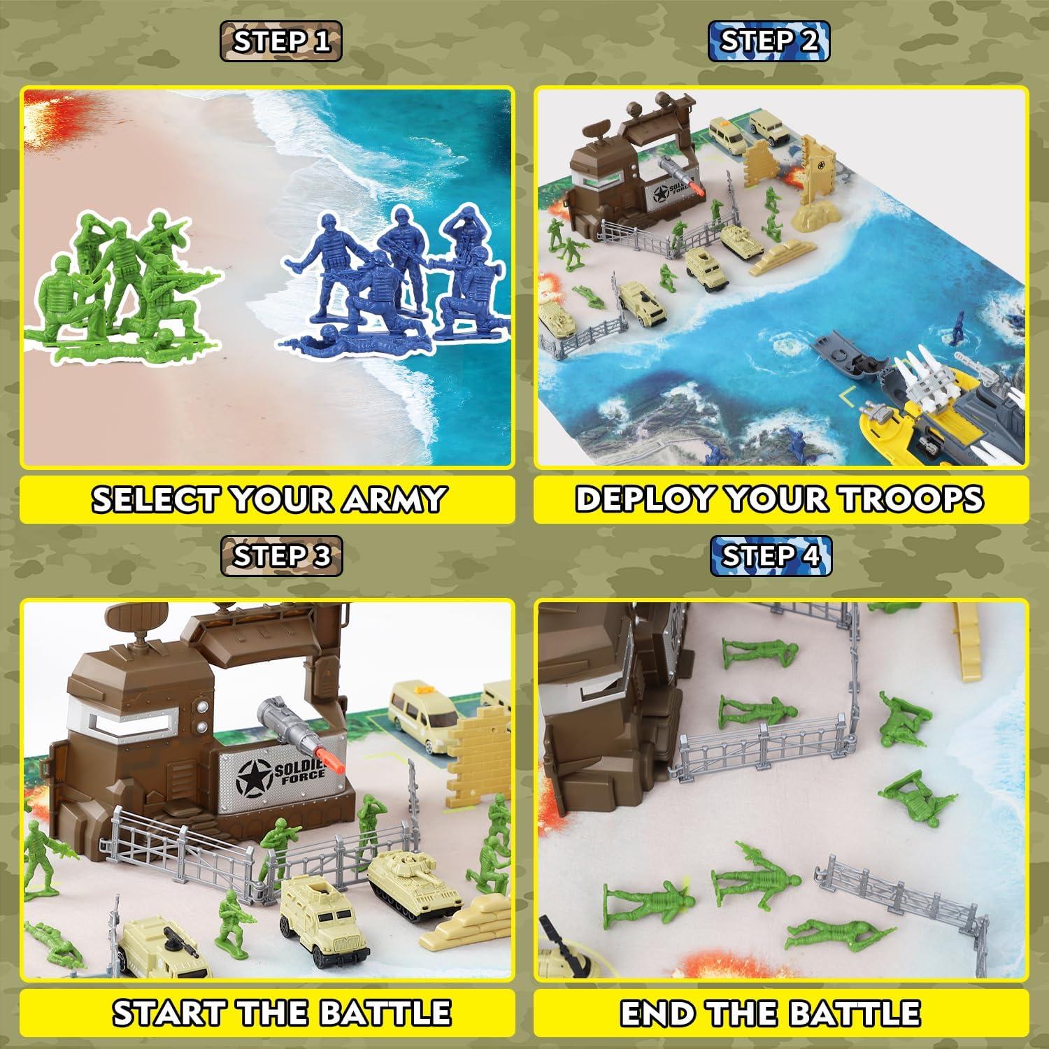 Juego de Soldados Lehoo con Submarino y Vehículos Militares