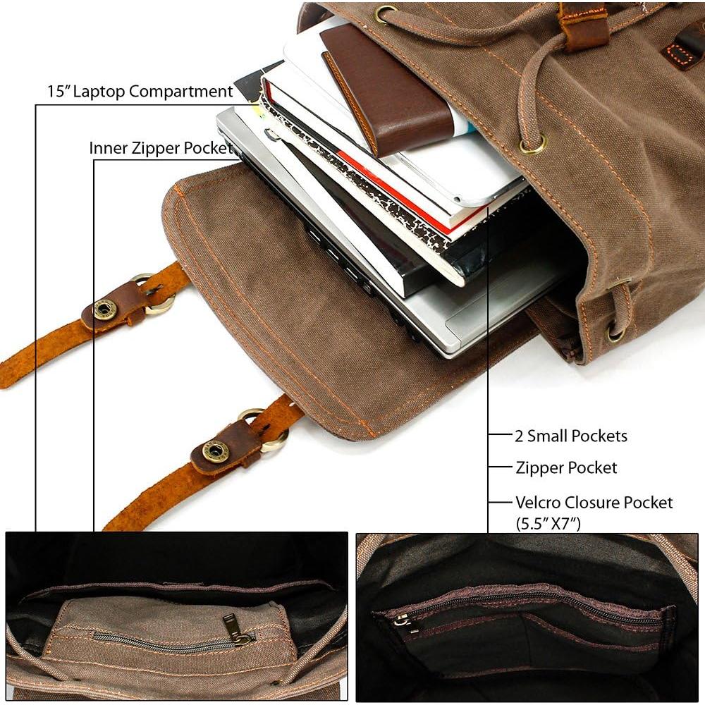 Mochila de Lona Vintage Gearonic 15" Marrón para Viajes