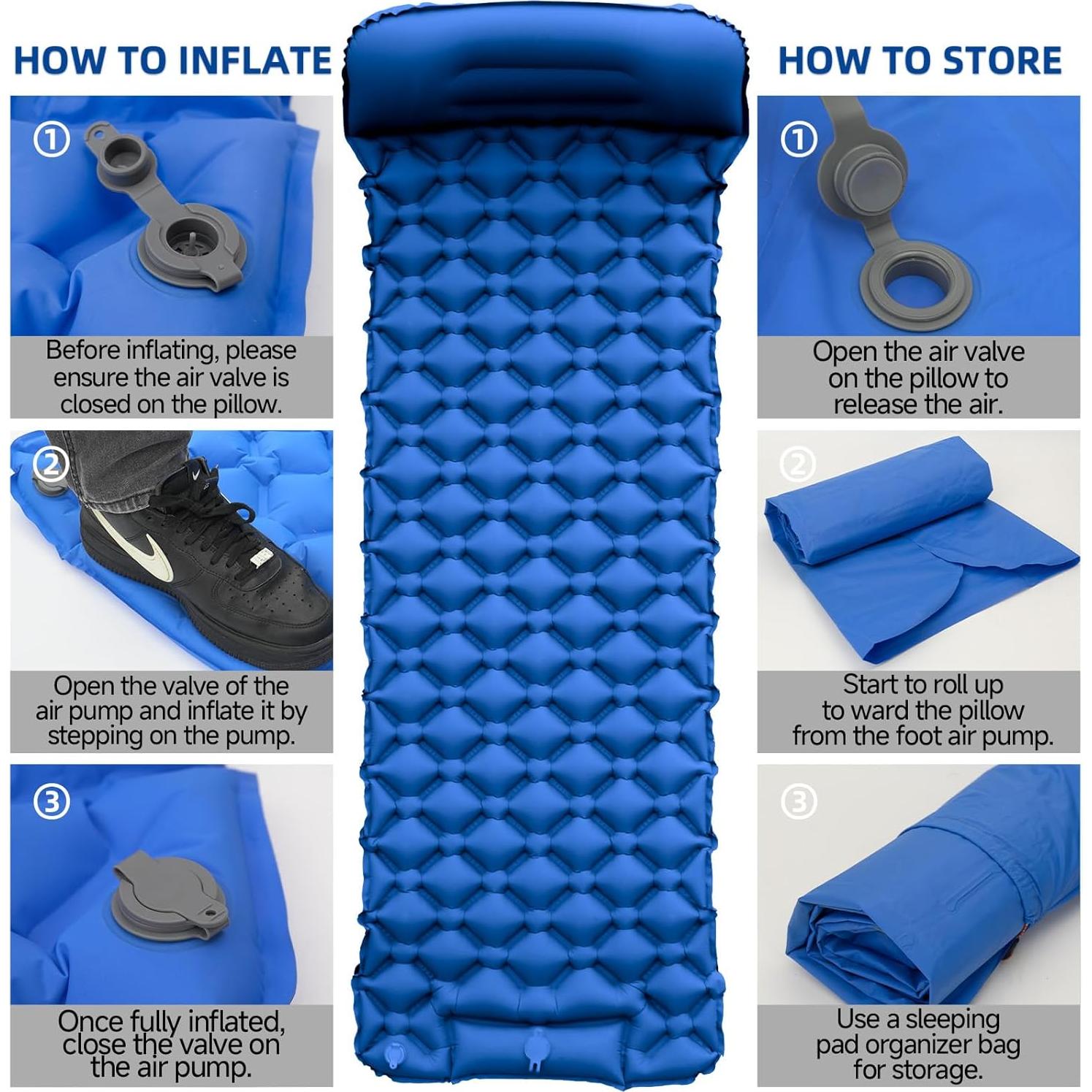 Colchoneta Inflable AIRSPIRIT 220x70cm con Almohada y Bomba